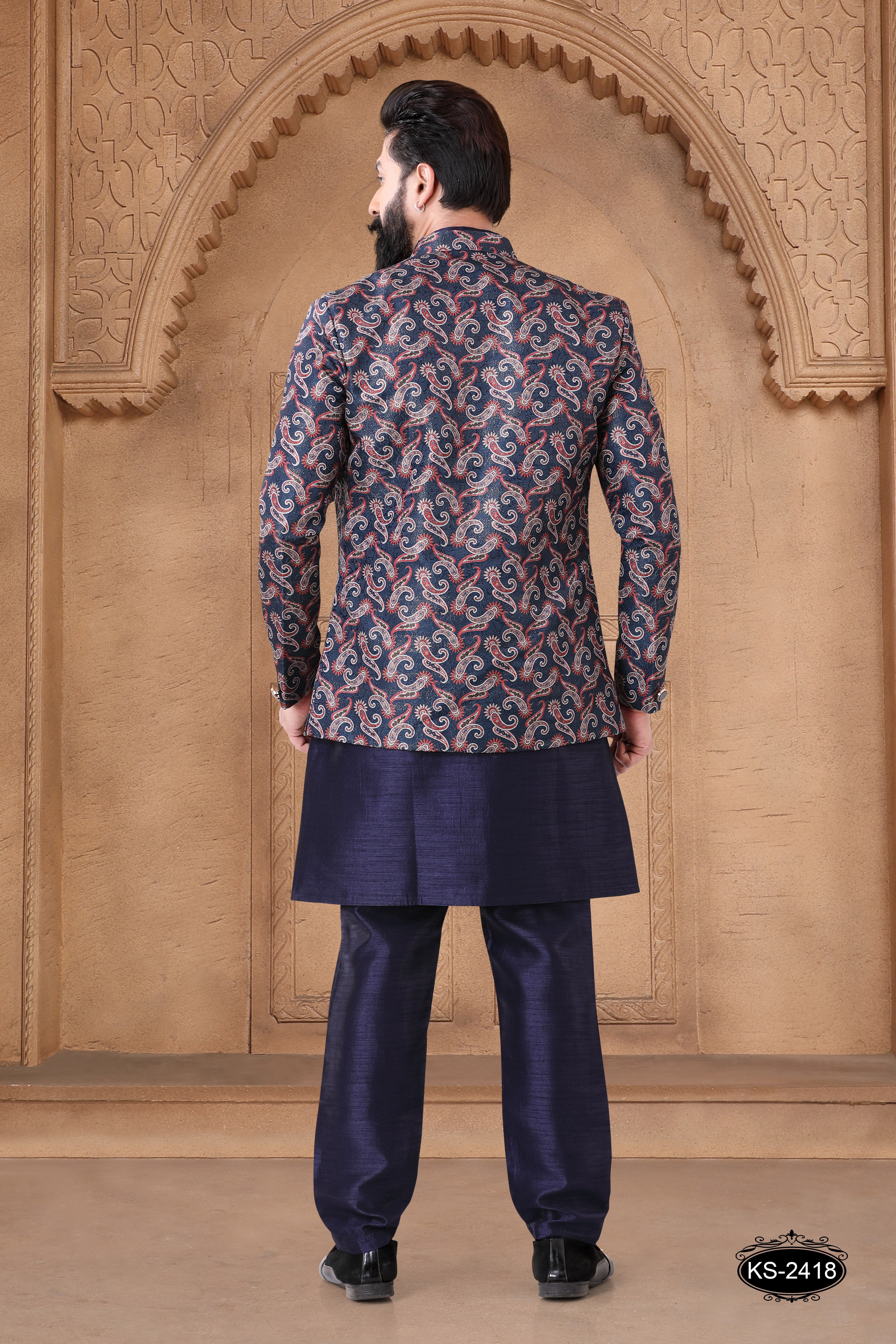 BLUE OPEN INDO-WESTERN SET WITH SELF-DESIGN
