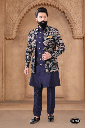 TRADITIONAL OPEN INDO-WESTERN SET IN BLUE TONE