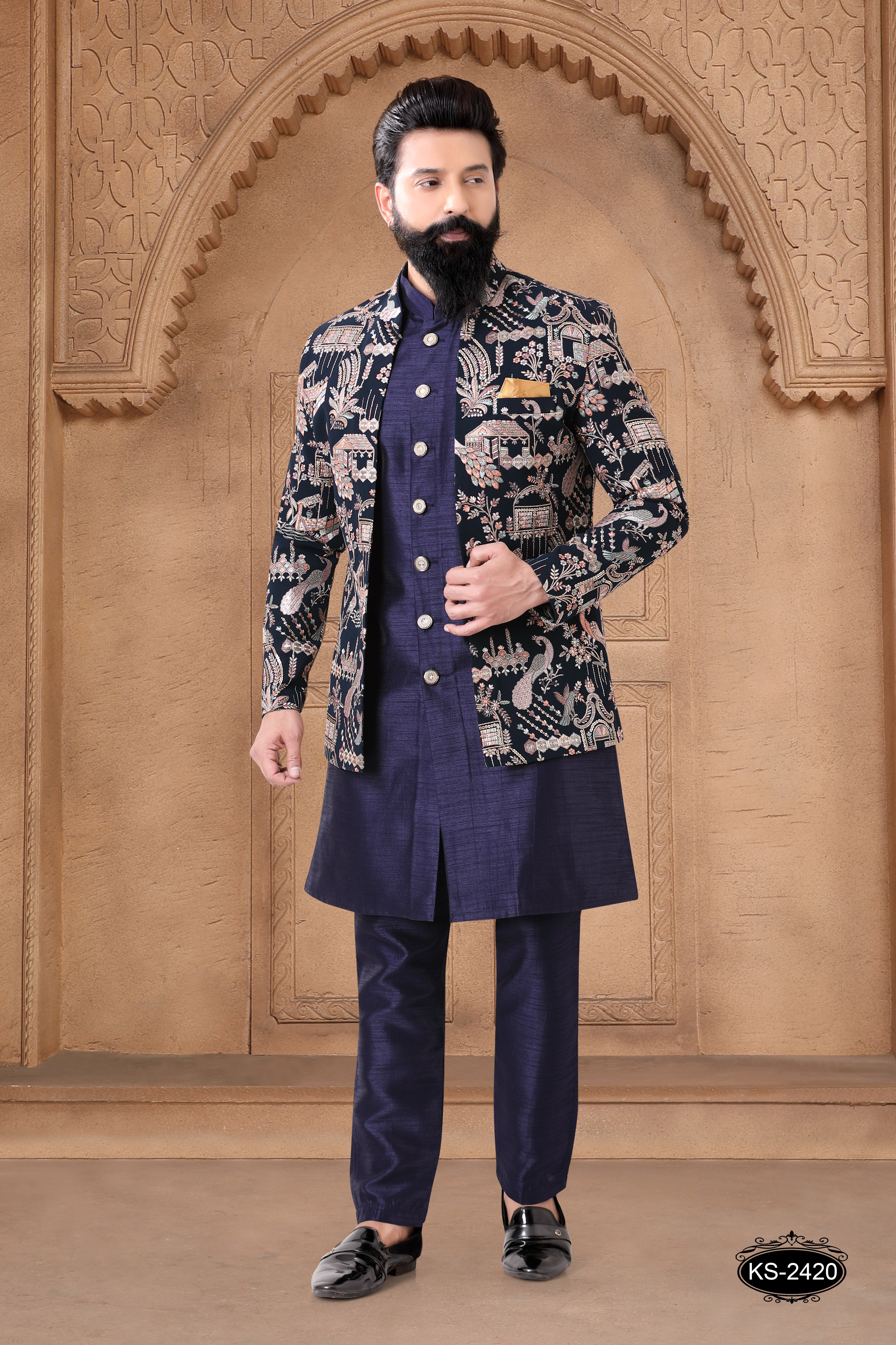 TRADITIONAL OPEN INDO-WESTERN SET IN BLUE TONE