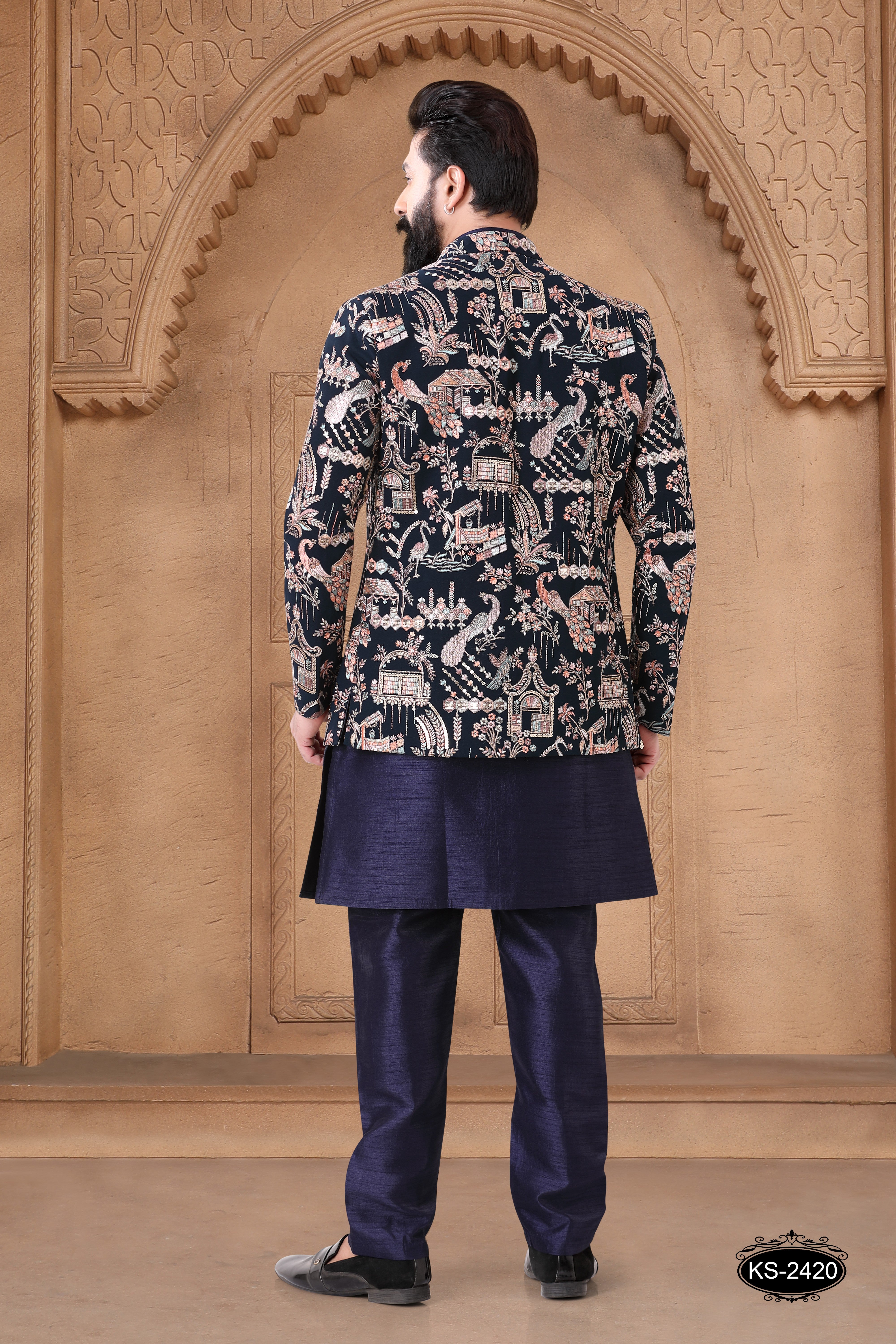 TRADITIONAL OPEN INDO-WESTERN SET IN BLUE TONE