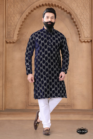 BLUE HUE KURTA SET IN VELVET FOR EVERY OCCASIONS