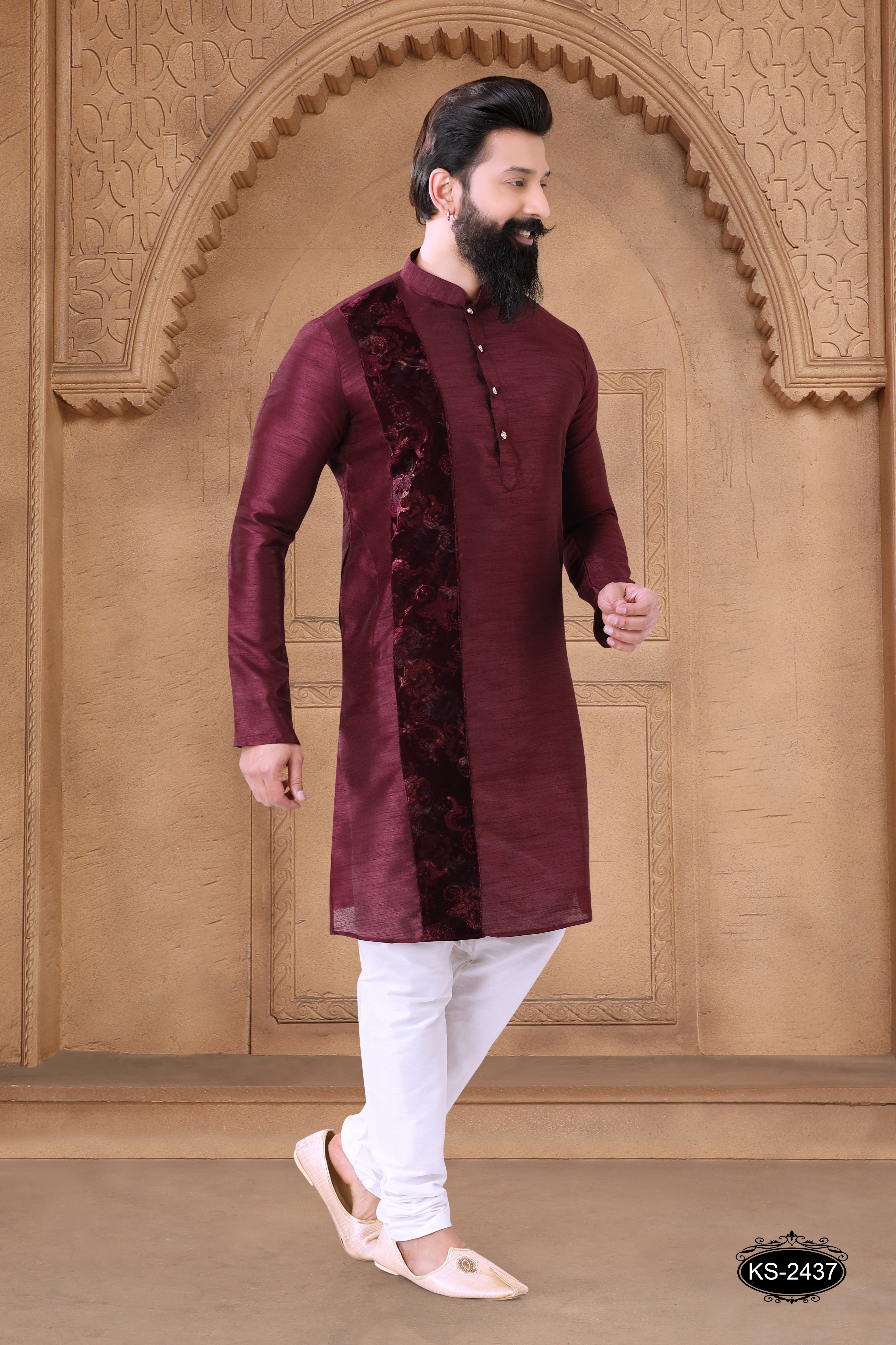 MAROON HUE KURTA SET WITH DESIGNER PATTA