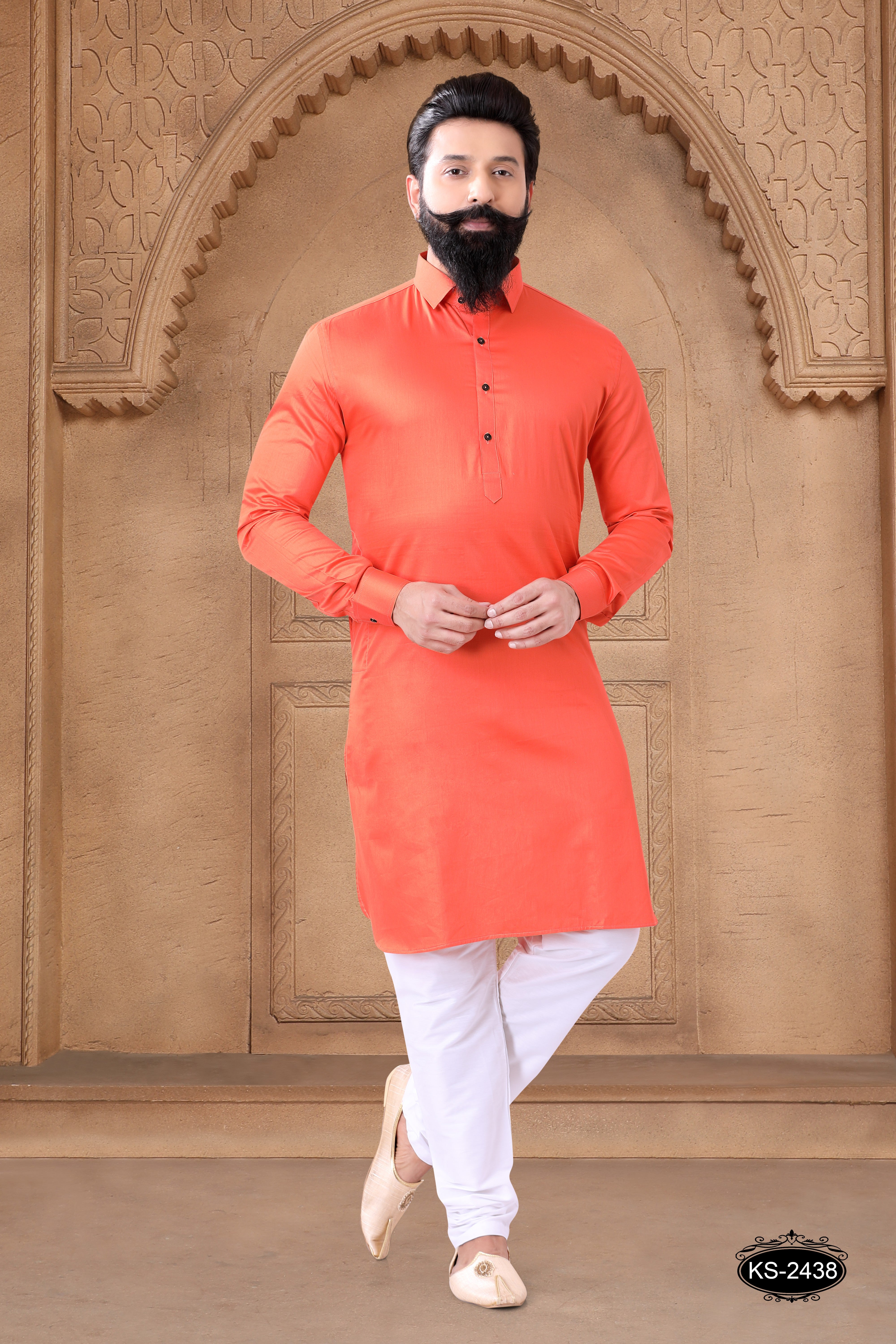 SILK BRIGHT ORANGE TONE KURTA SET