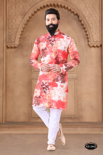 MULTI-TONE KURTA SET IN SOFT COTTON WITH SELF-DESIGN