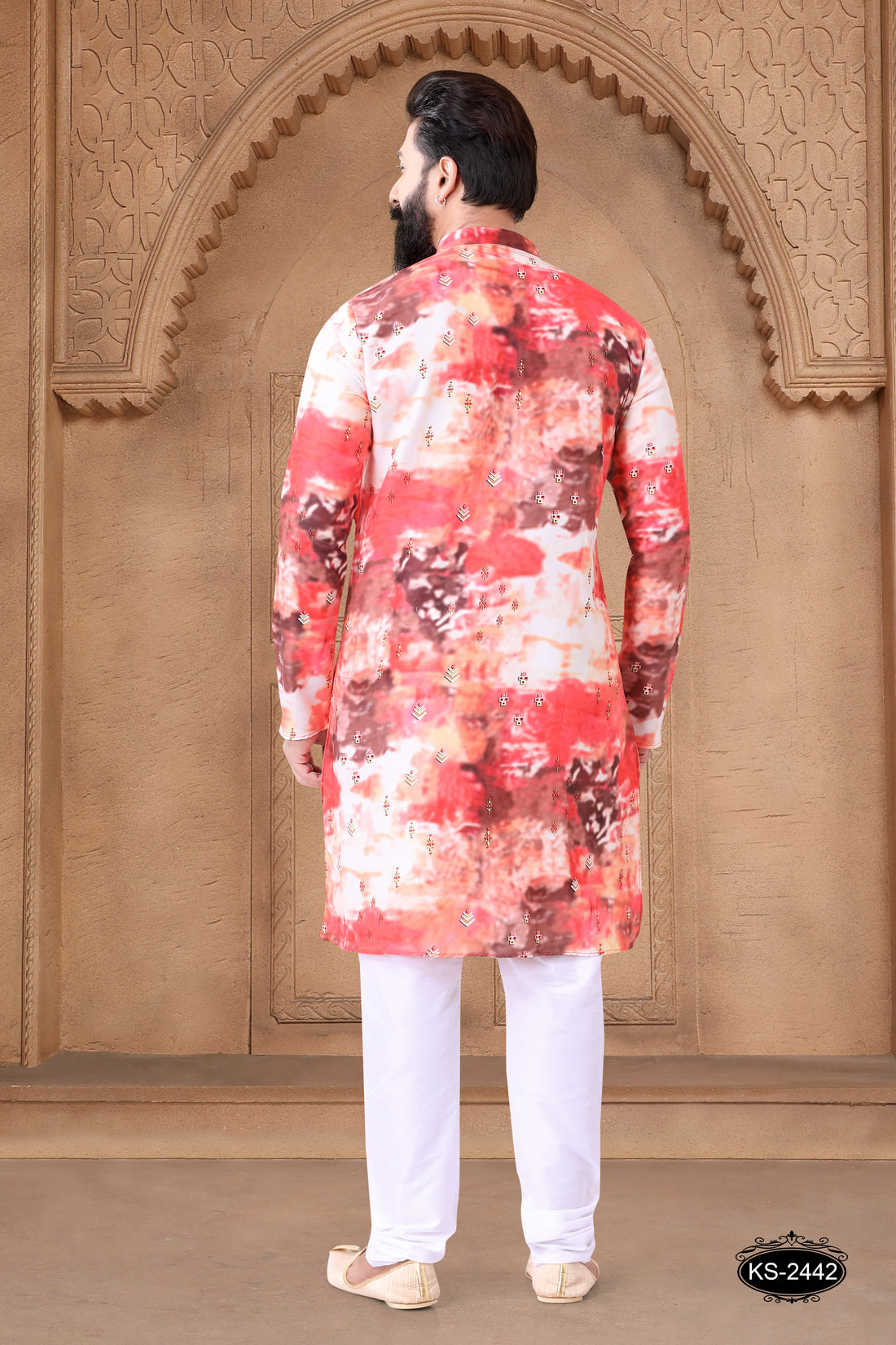 MULTI-TONE KURTA SET IN SOFT COTTON WITH SELF-DESIGN