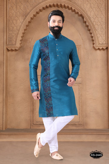 BLUE KURTA SET WITH DESIGNER PATTA
