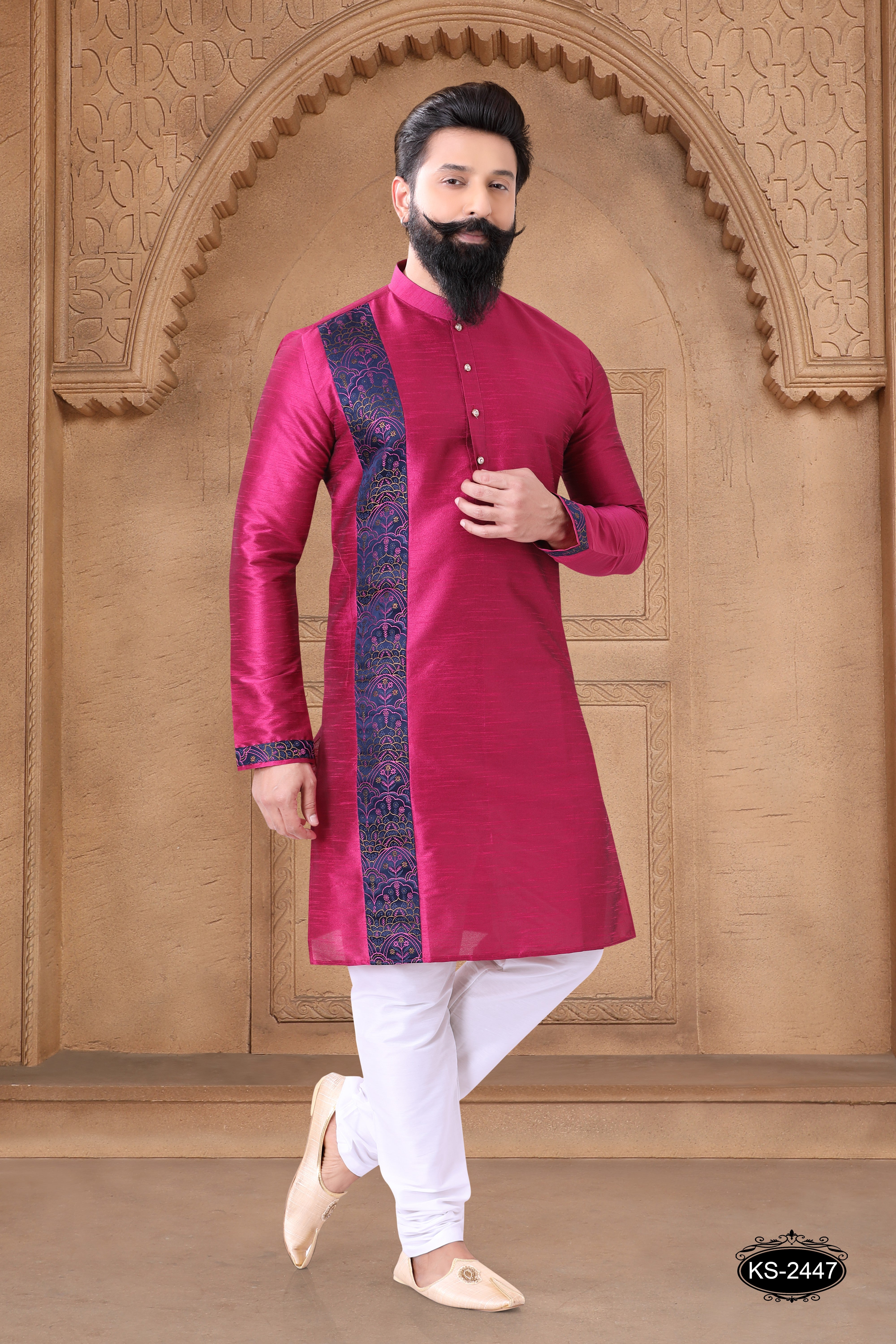 UNIQUE DESIGNER PATTA KURTA SET IN PINK TONE