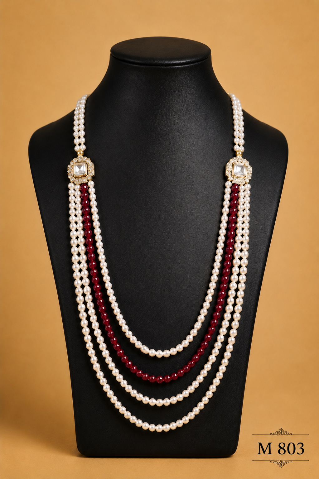 MAROON WITH CREAM MOTI MALA FOR MEN'S