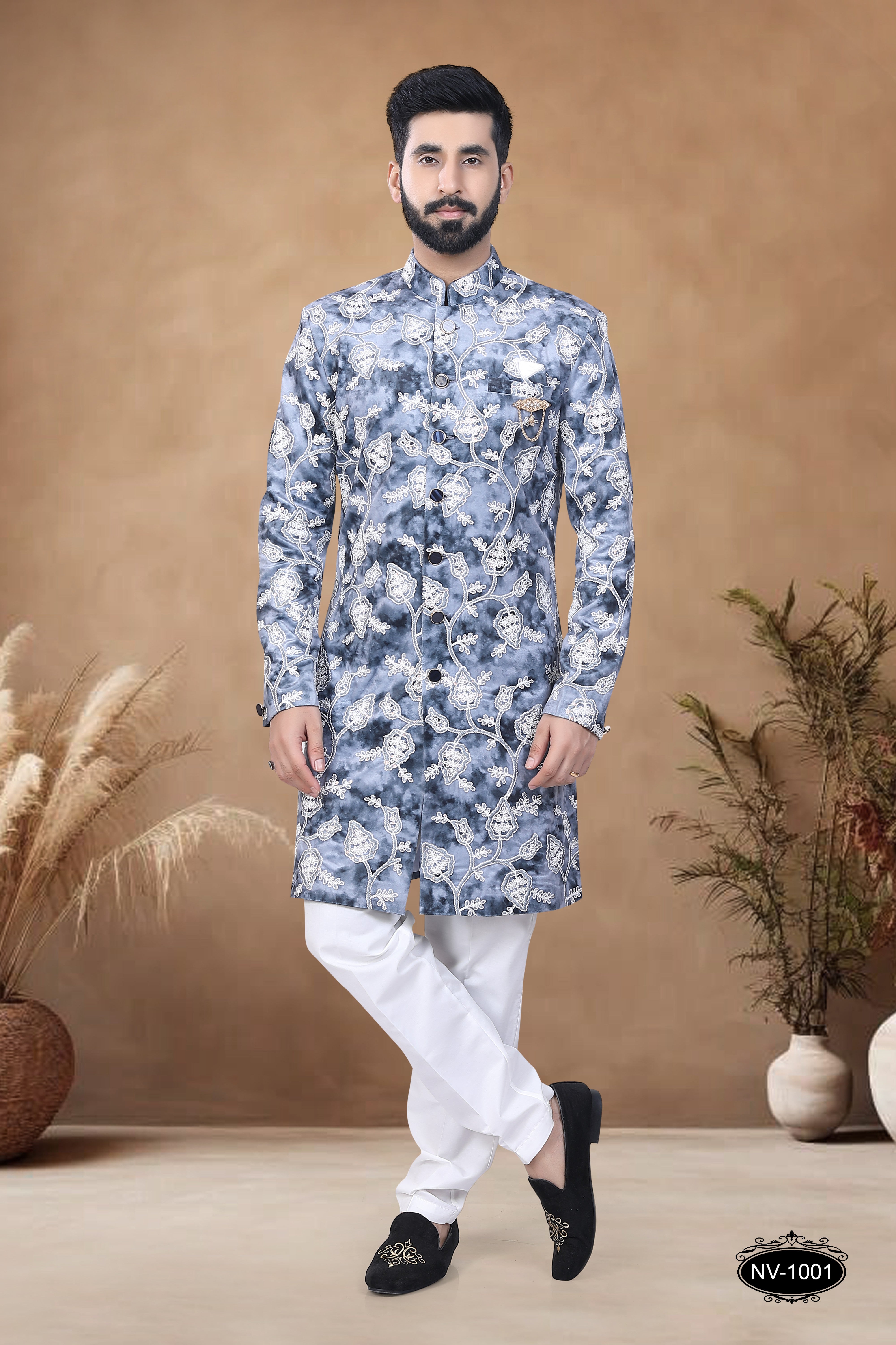 SWED VELVET INDO-WESTERN SET IN BLUE TONE