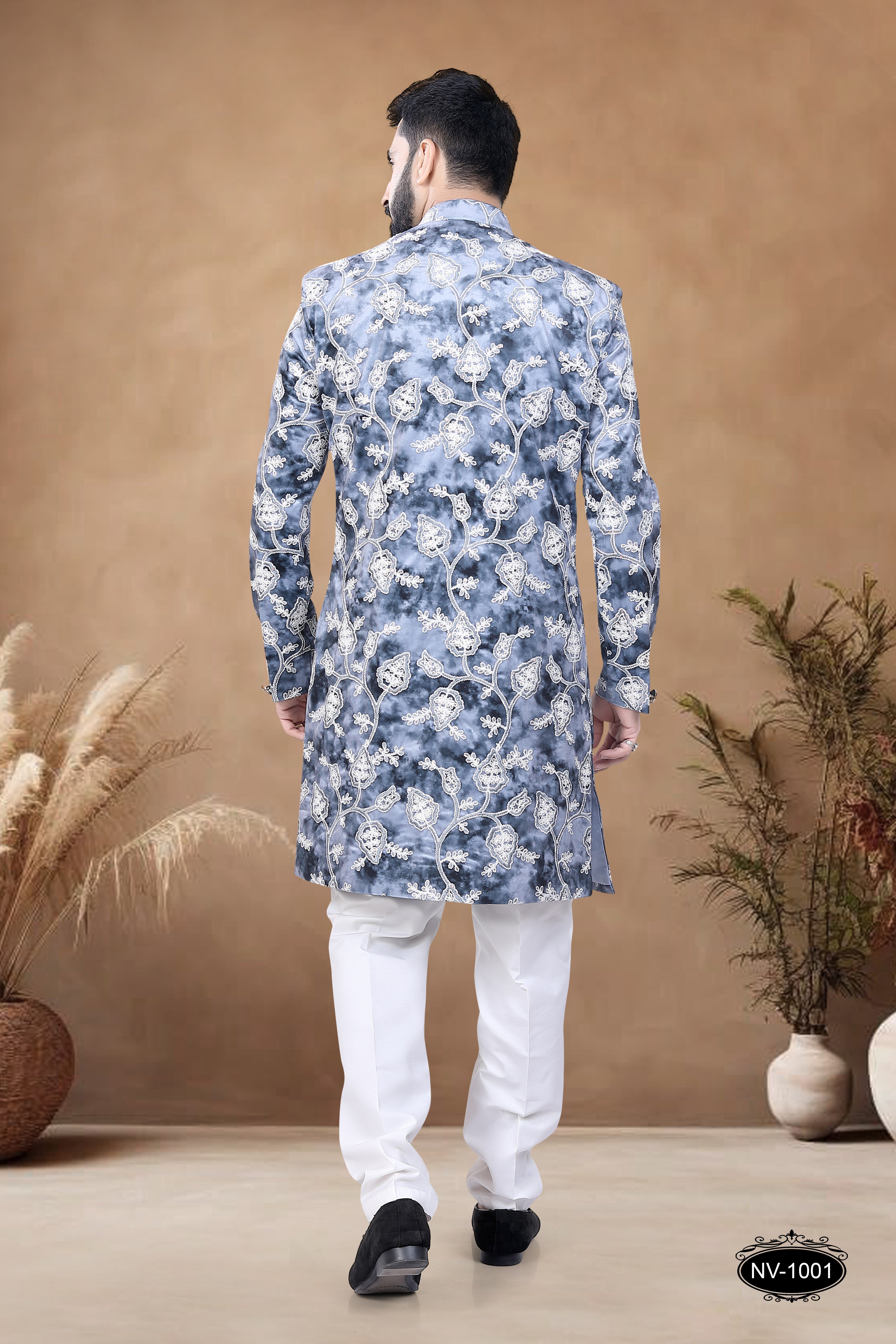 SWED VELVET INDO-WESTERN SET IN BLUE TONE