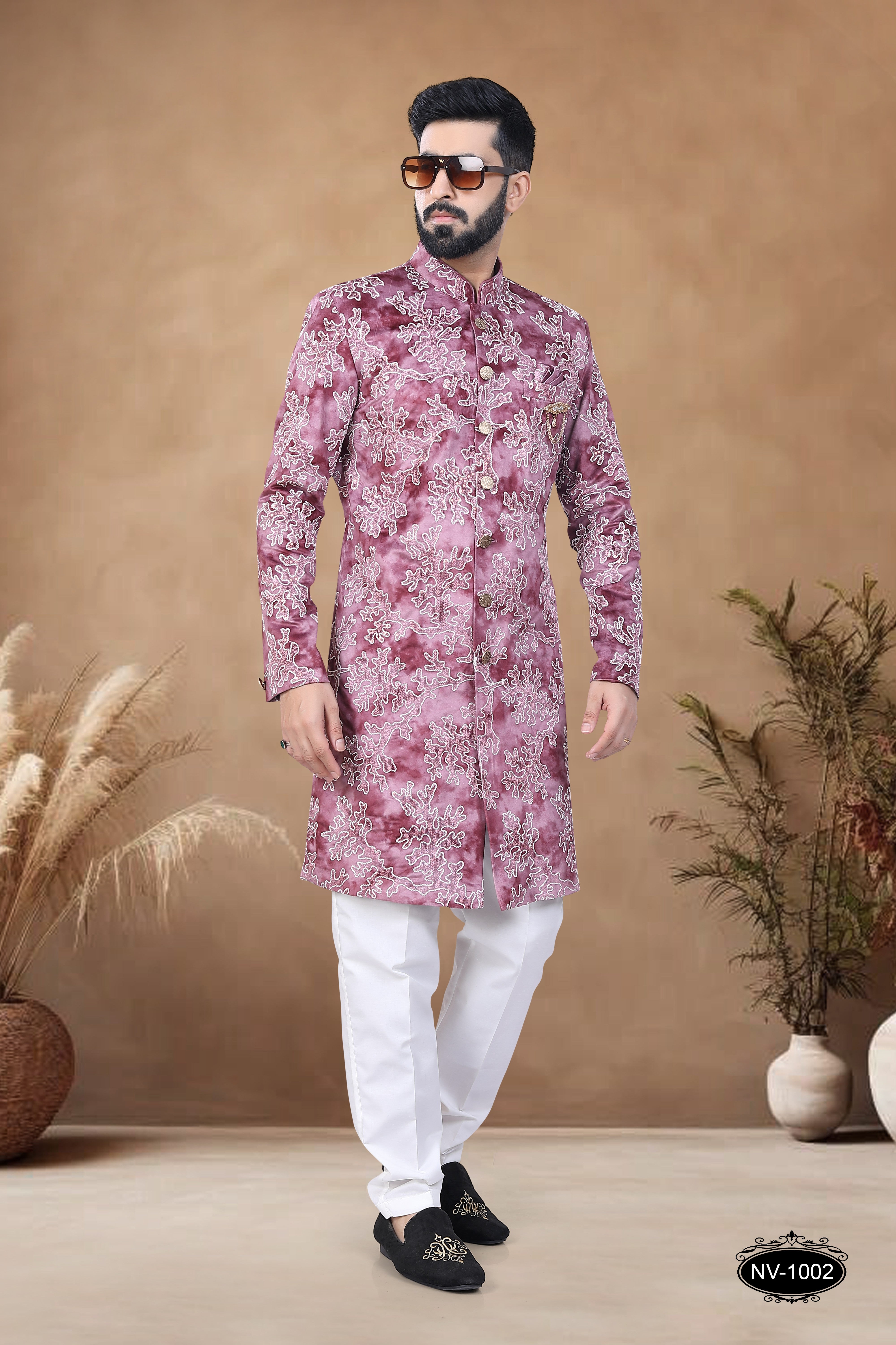 SWED VELVET INDO-WESTERN SET IN PINK TONE