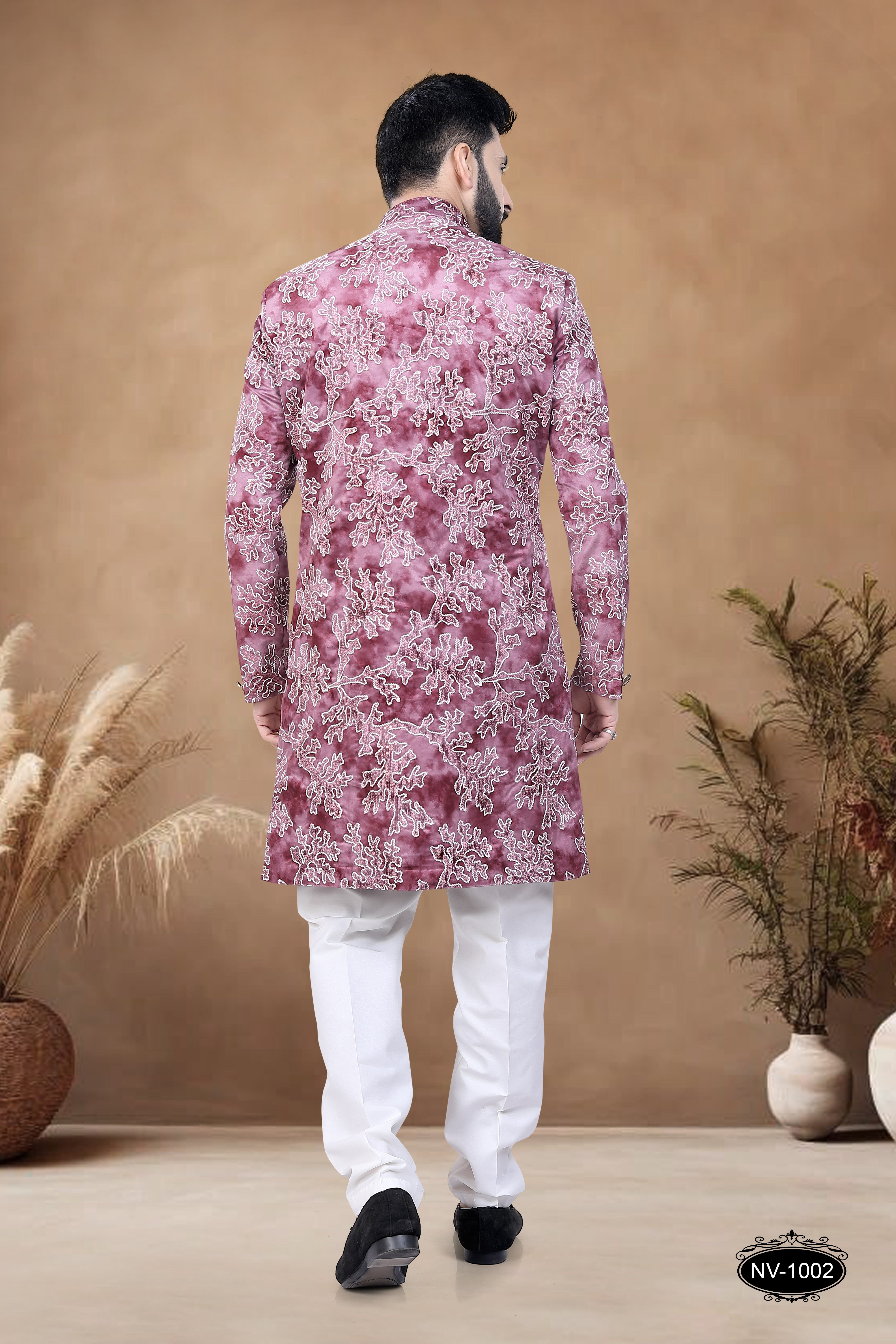 SWED VELVET INDO-WESTERN SET IN PINK TONE