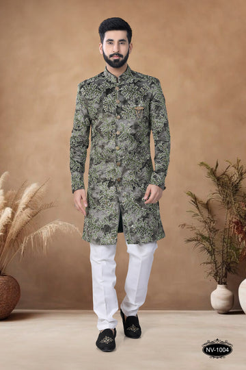 SWED VELVET INDO-WESTERN SET IN GREEN HUE