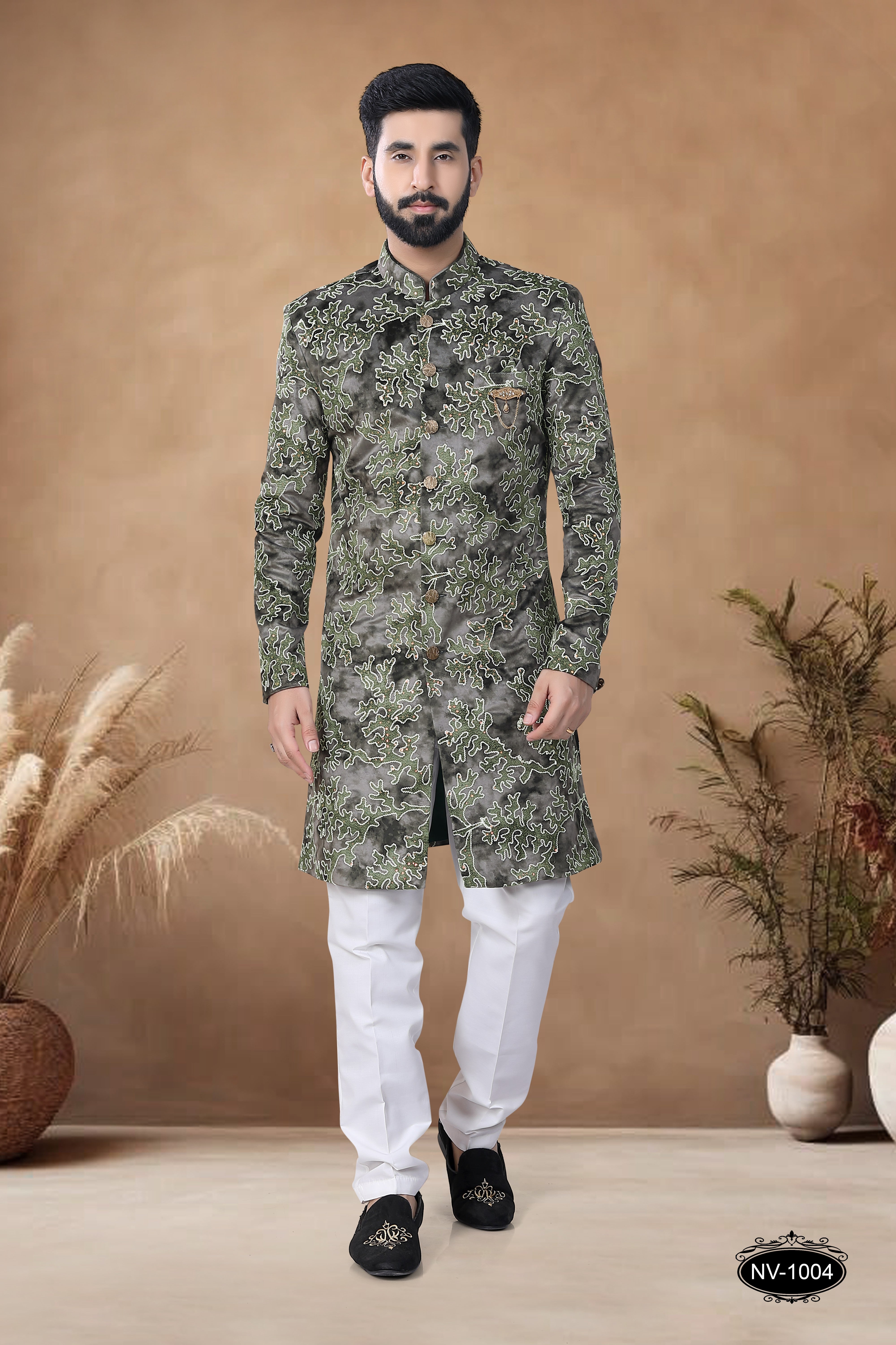 SWED VELVET INDO-WESTERN SET IN GREEN HUE