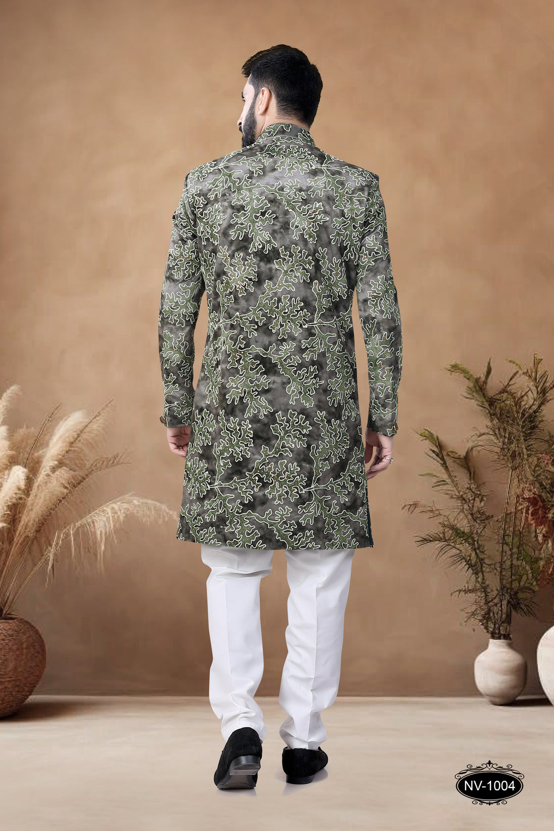 SWED VELVET INDO-WESTERN SET IN GREEN HUE