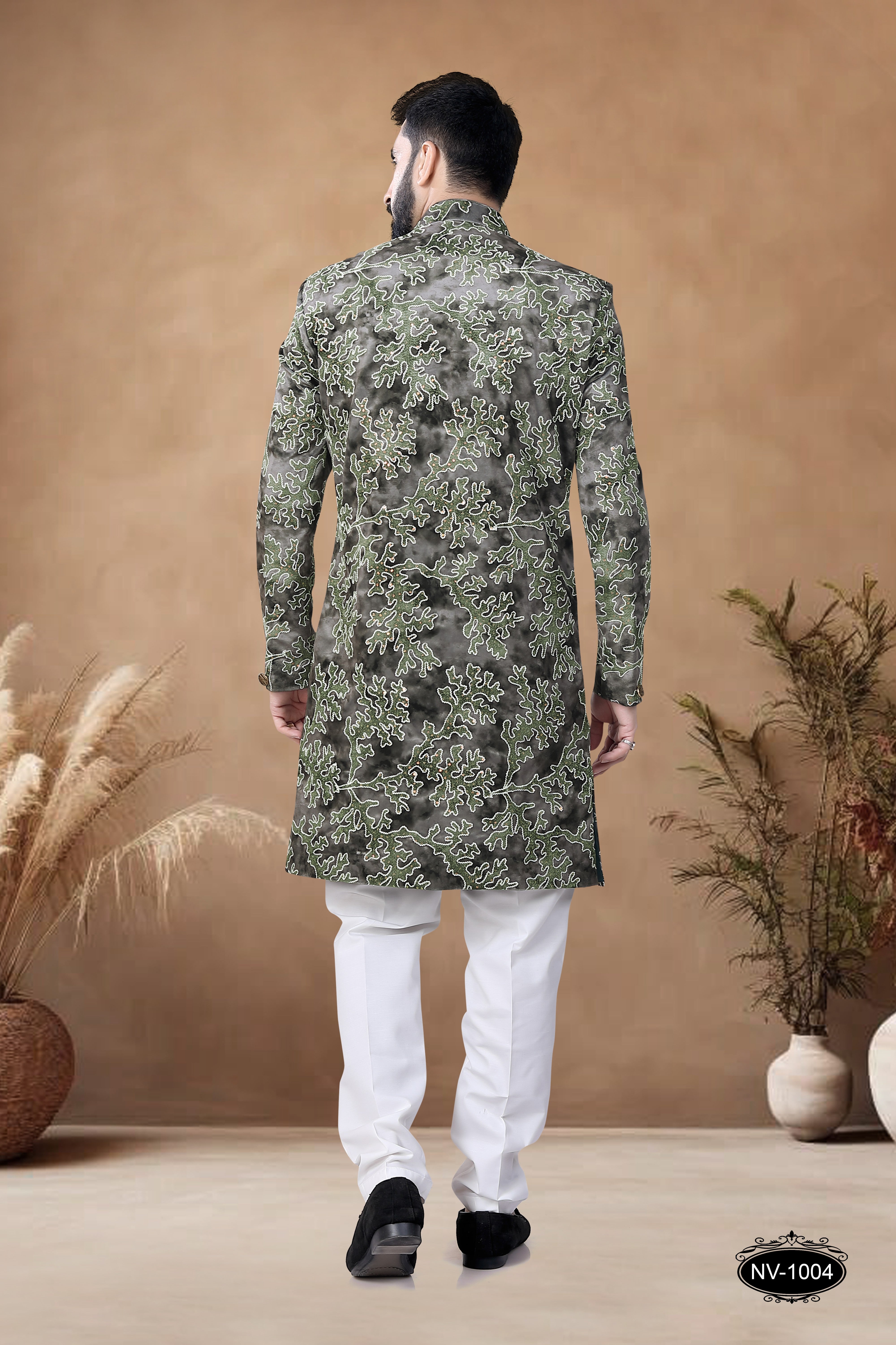 SWED VELVET INDO-WESTERN SET IN GREEN HUE