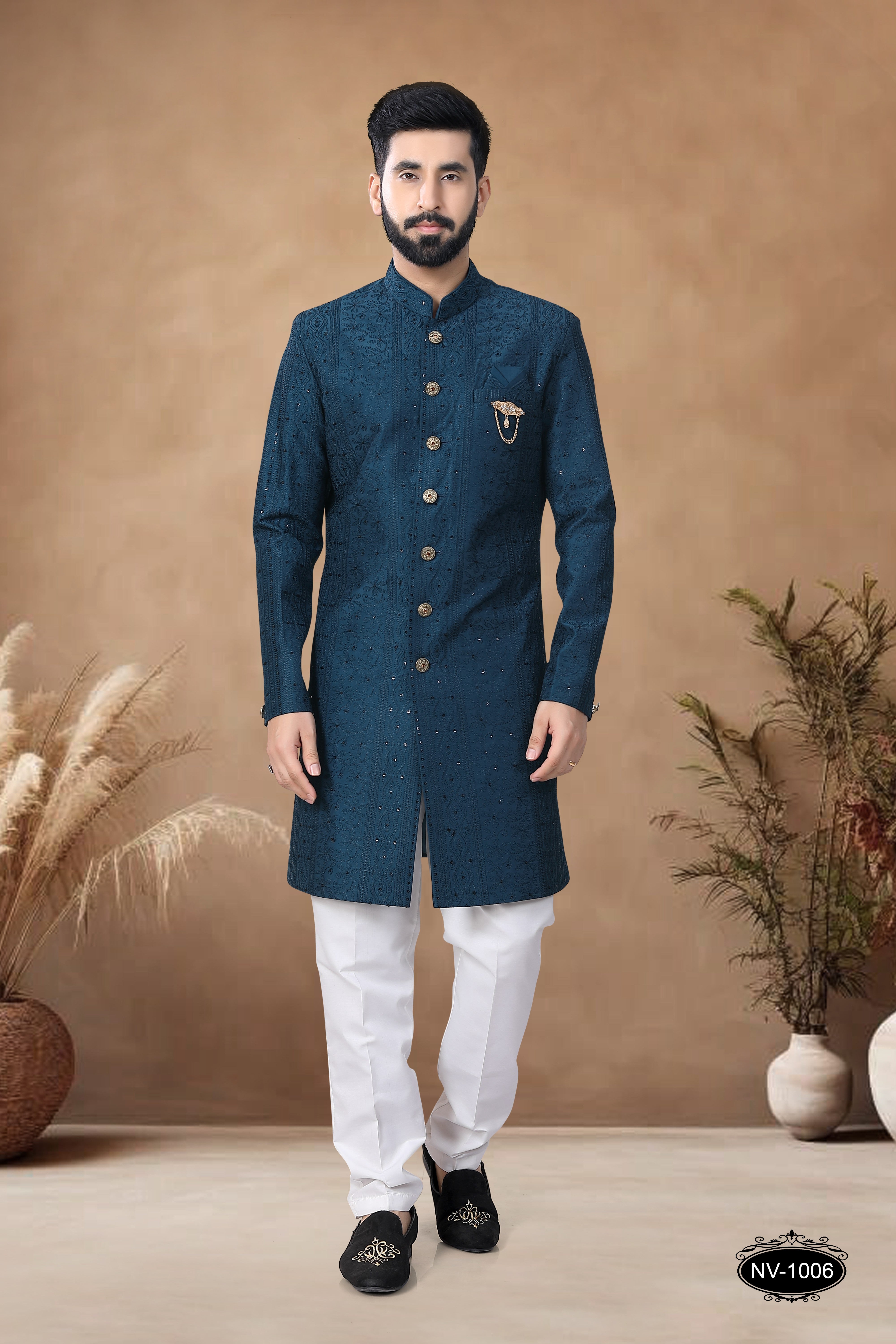 TEAL-BLUE TONE INDO-WESTERN SET FOR EVERY CEREMONIES