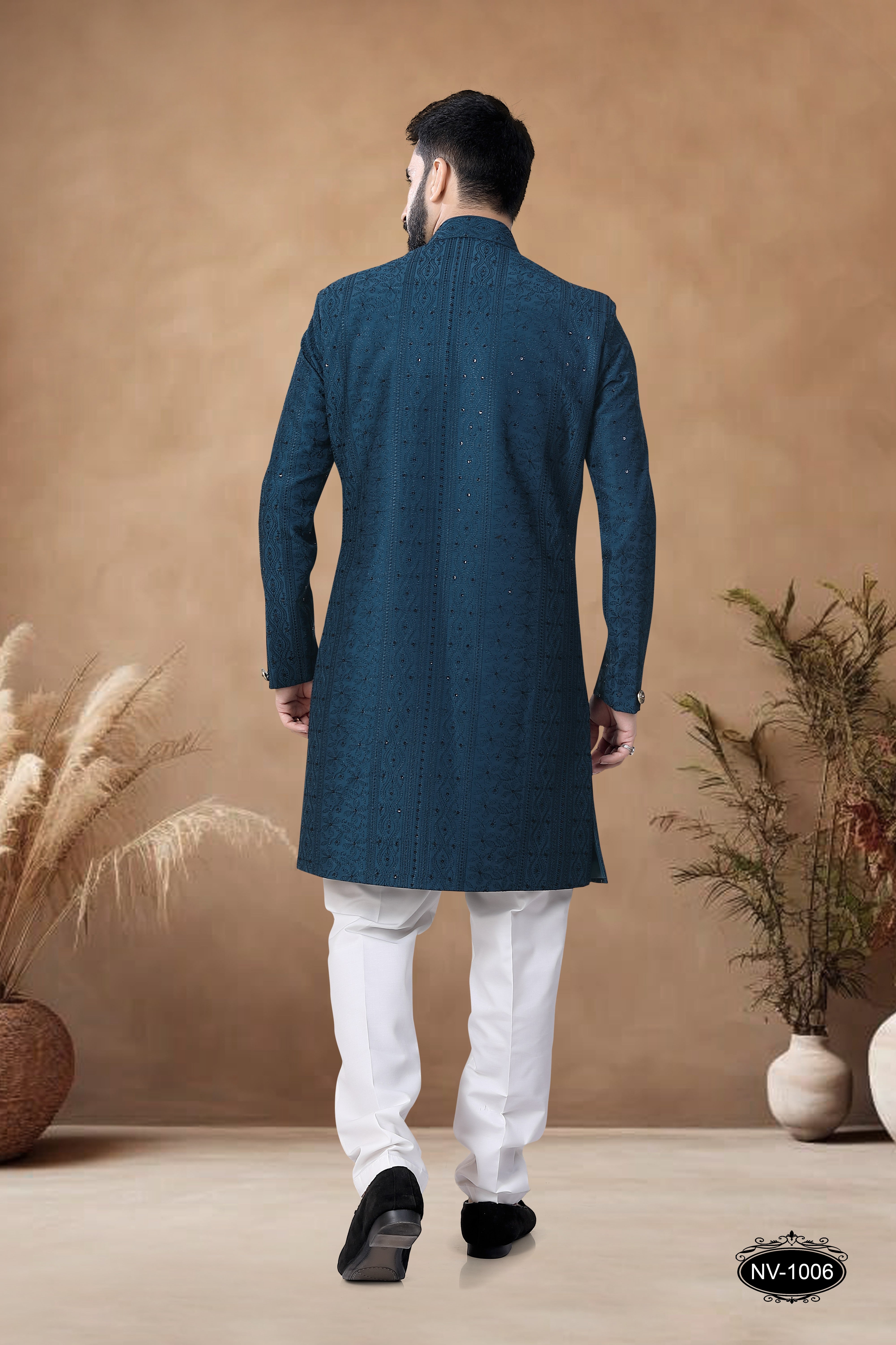 TEAL-BLUE TONE INDO-WESTERN SET FOR EVERY CEREMONIES