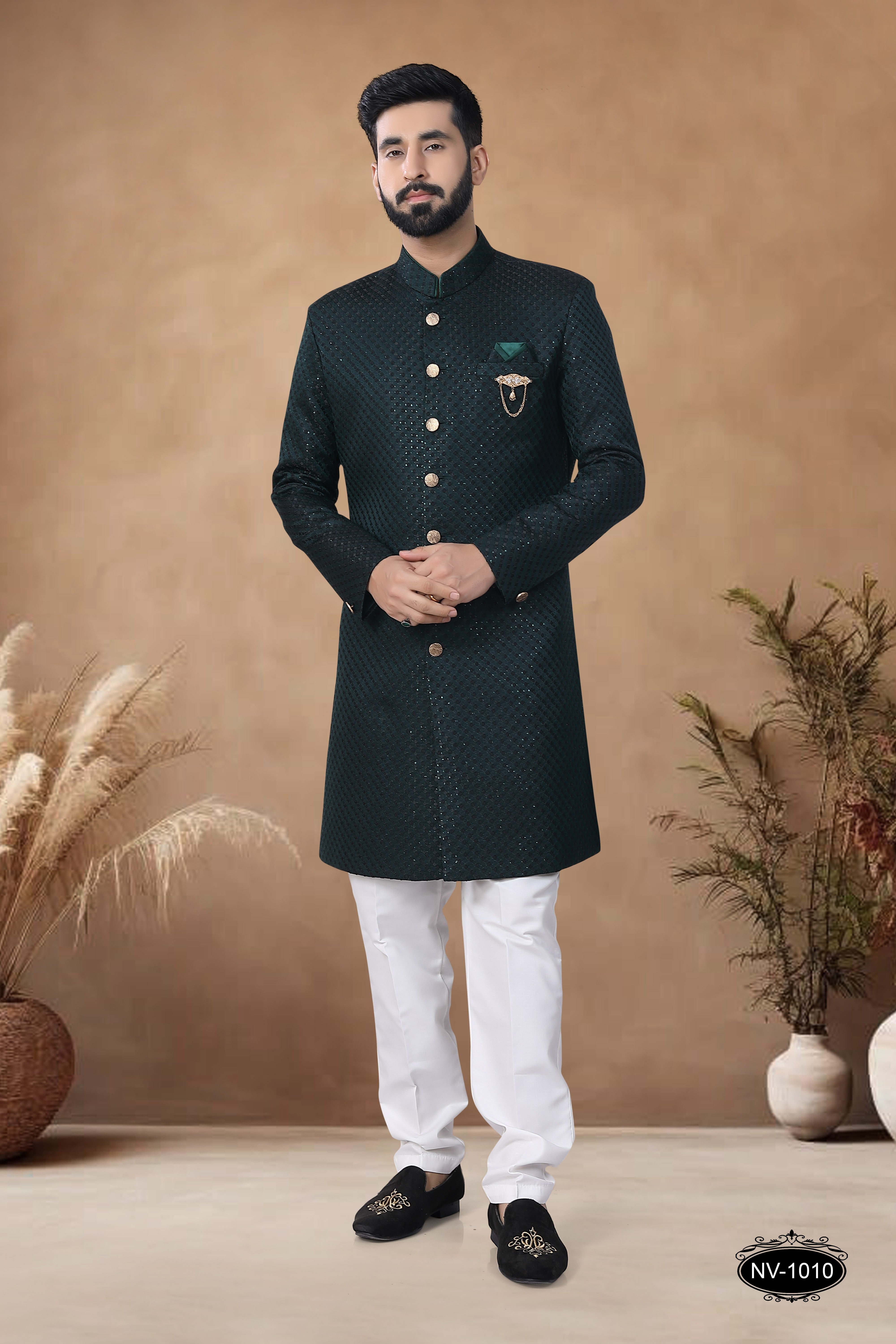 GREEN INDO-WESTERN SET FOR EVERY CEREMONIES