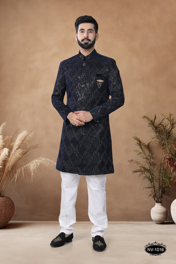 VELVET INDO-WESTERN SET IN BLUE FOR EVERY CEREMONIES