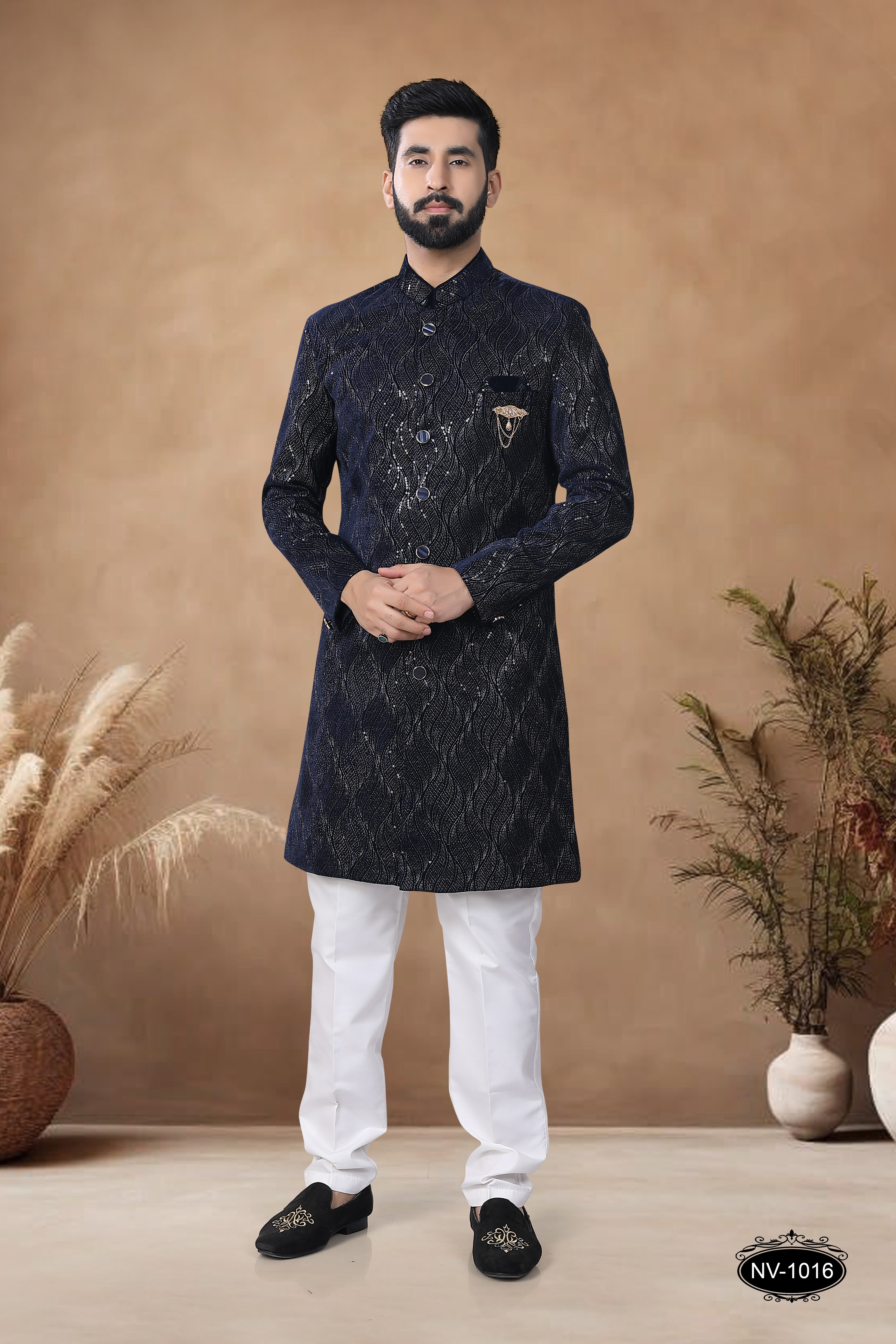 VELVET INDO-WESTERN SET IN BLUE FOR EVERY CEREMONIES