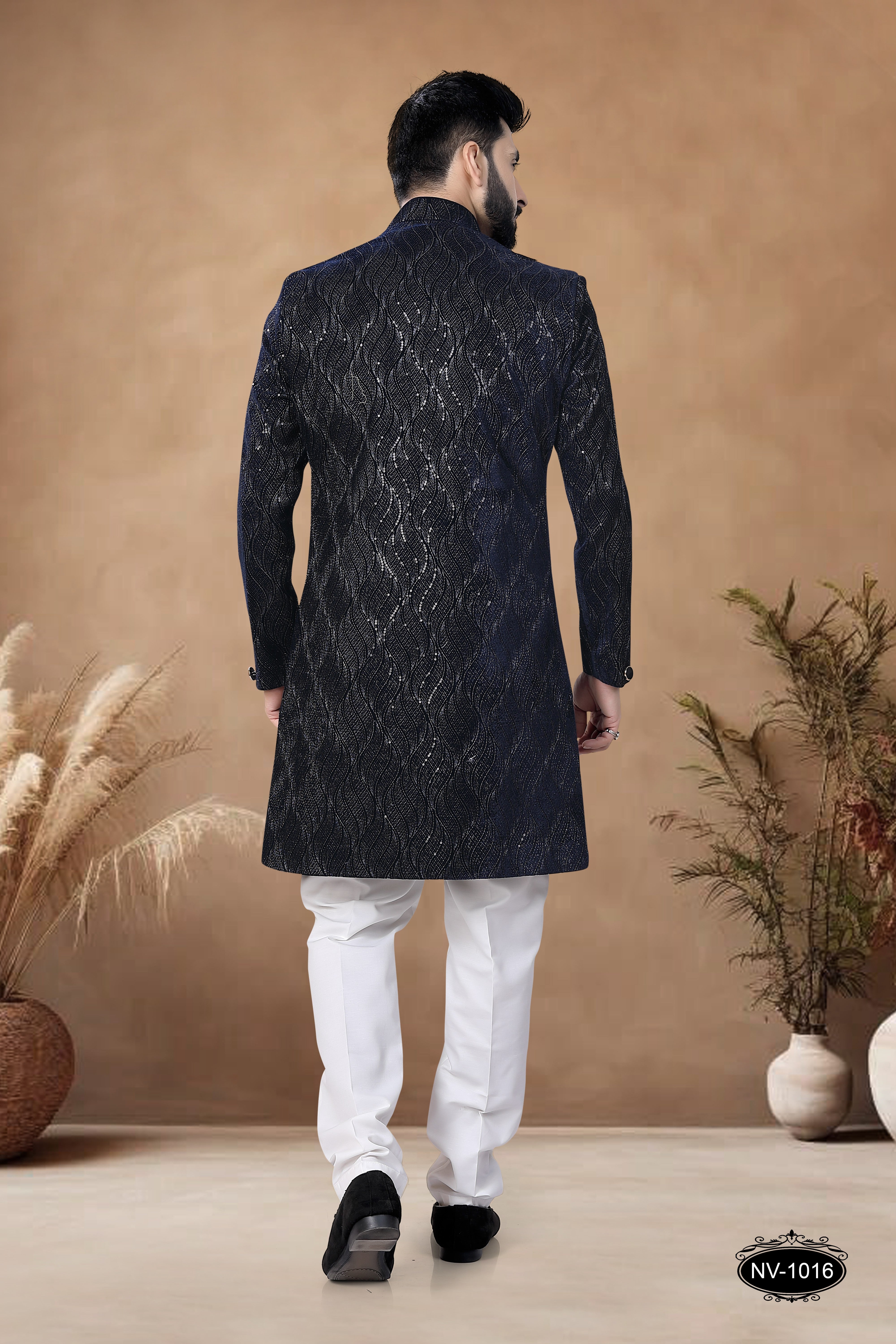 VELVET INDO-WESTERN SET IN BLUE FOR EVERY CEREMONIES
