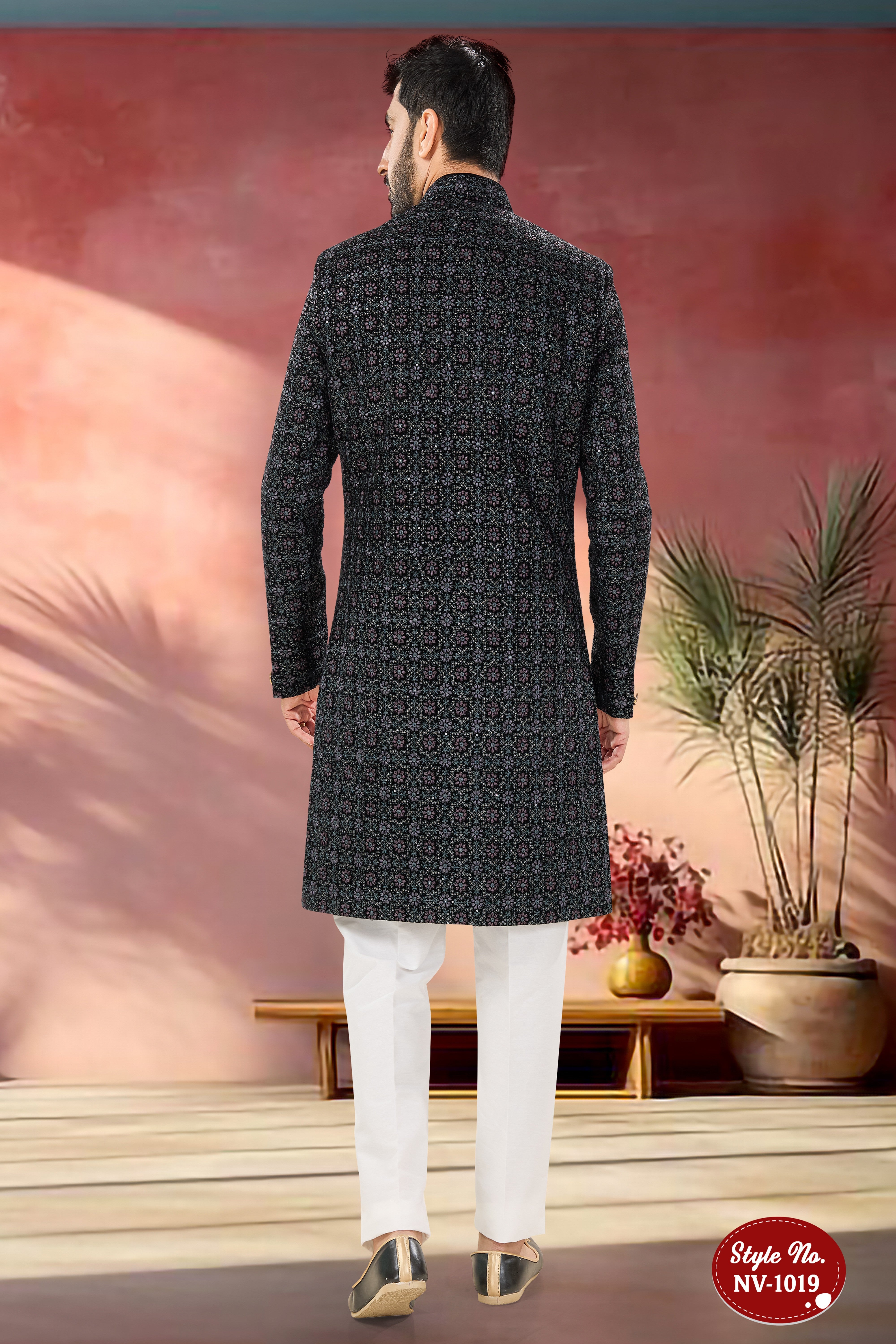 INDO-WESTERN SET IN BLACK TONE WITH HEAVY THREAD EMBROIDERY ALL-OVER