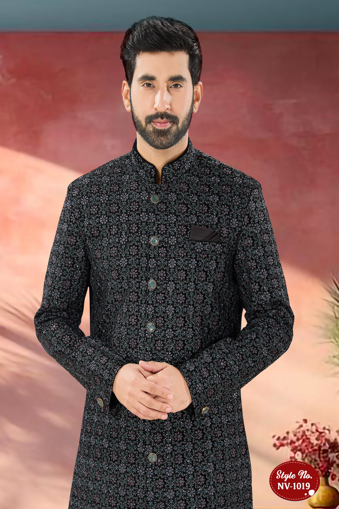 INDO-WESTERN SET IN BLACK TONE WITH HEAVY THREAD EMBROIDERY ALL-OVER
