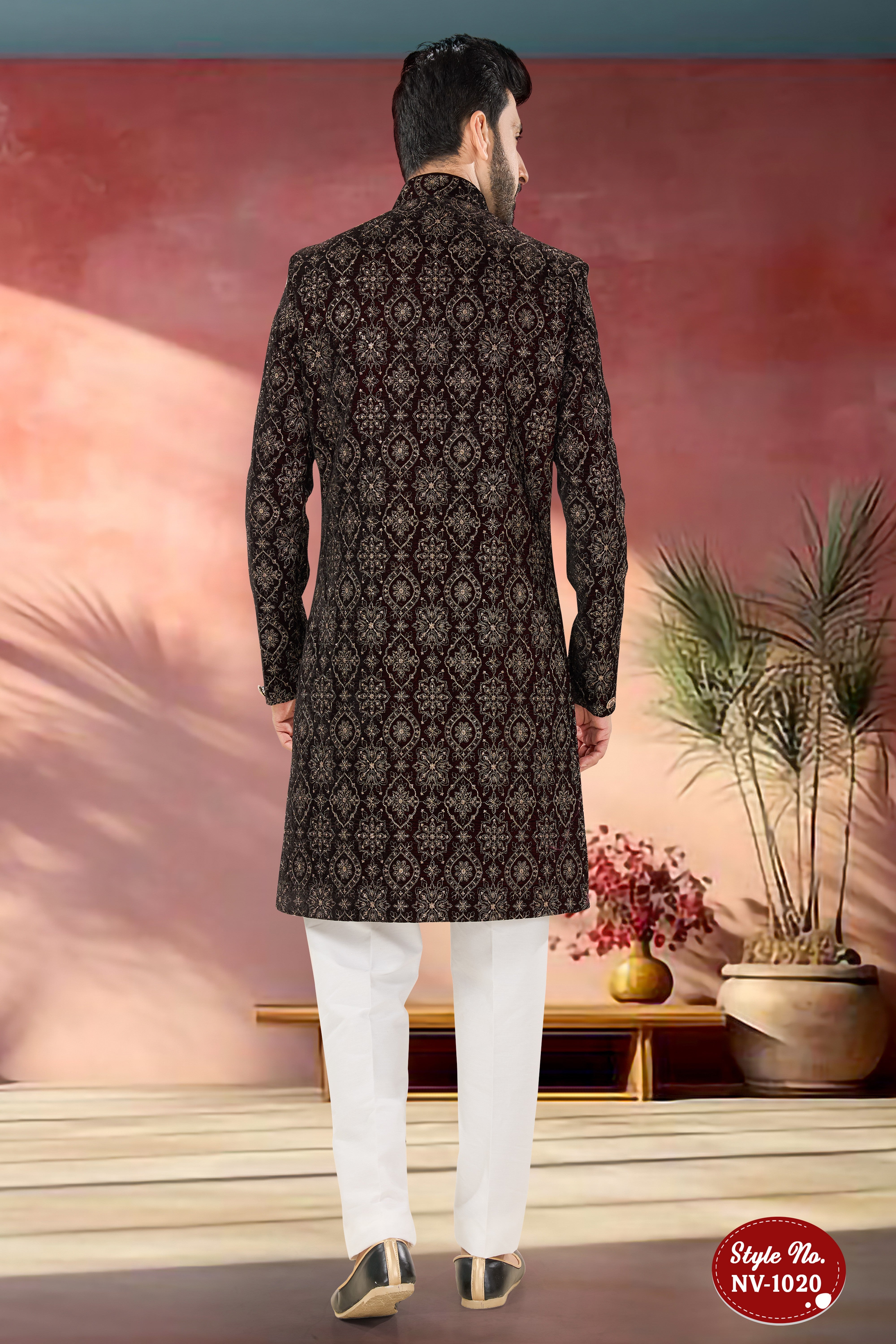 INDO-WESTERN SET IN MAROON TONE WITH HEAVY THREAD EMBROIDERY ALL-OVER