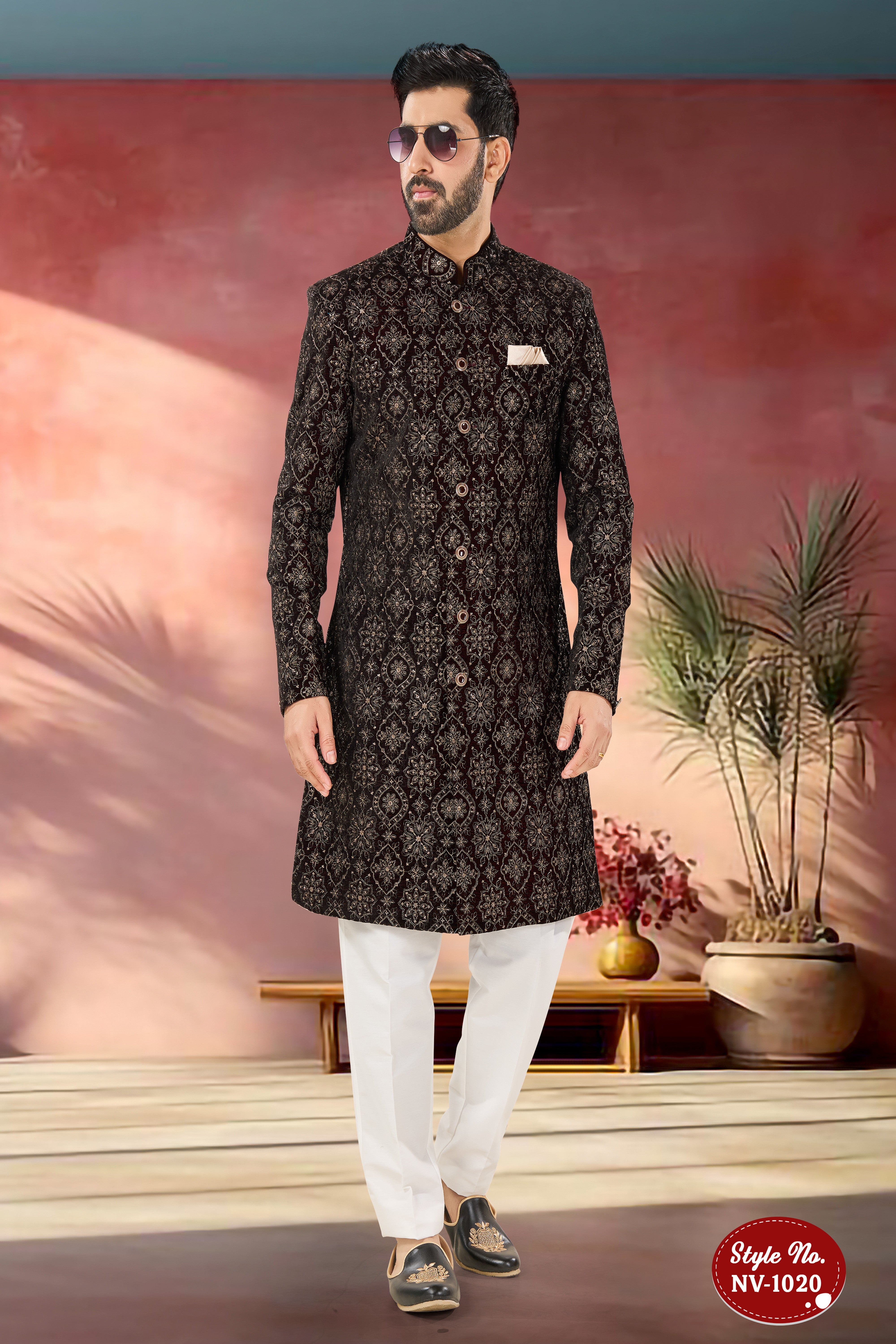 INDO-WESTERN SET IN MAROON TONE WITH HEAVY THREAD EMBROIDERY ALL-OVER