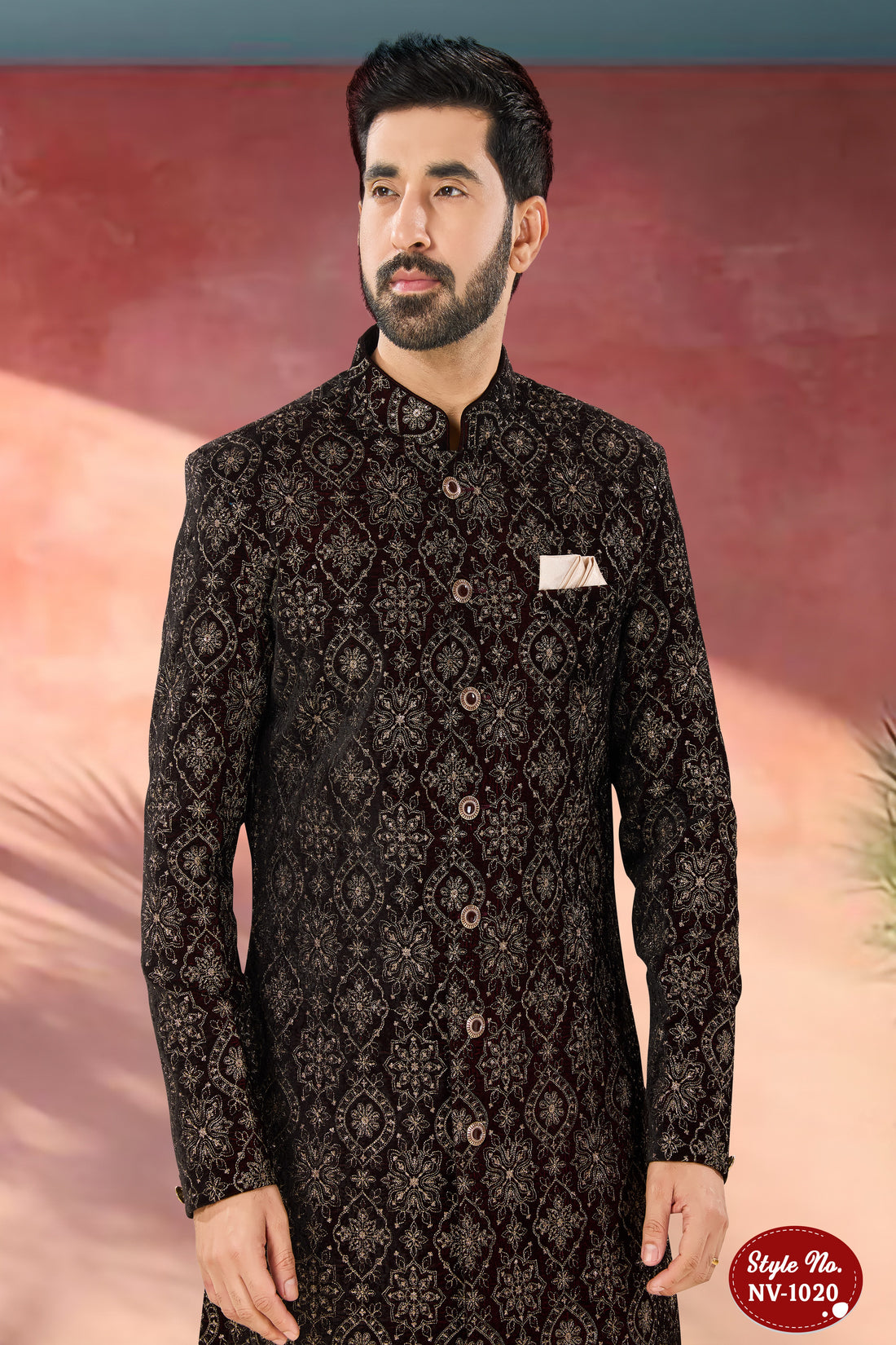 INDO-WESTERN SET IN MAROON TONE WITH HEAVY THREAD EMBROIDERY ALL-OVER