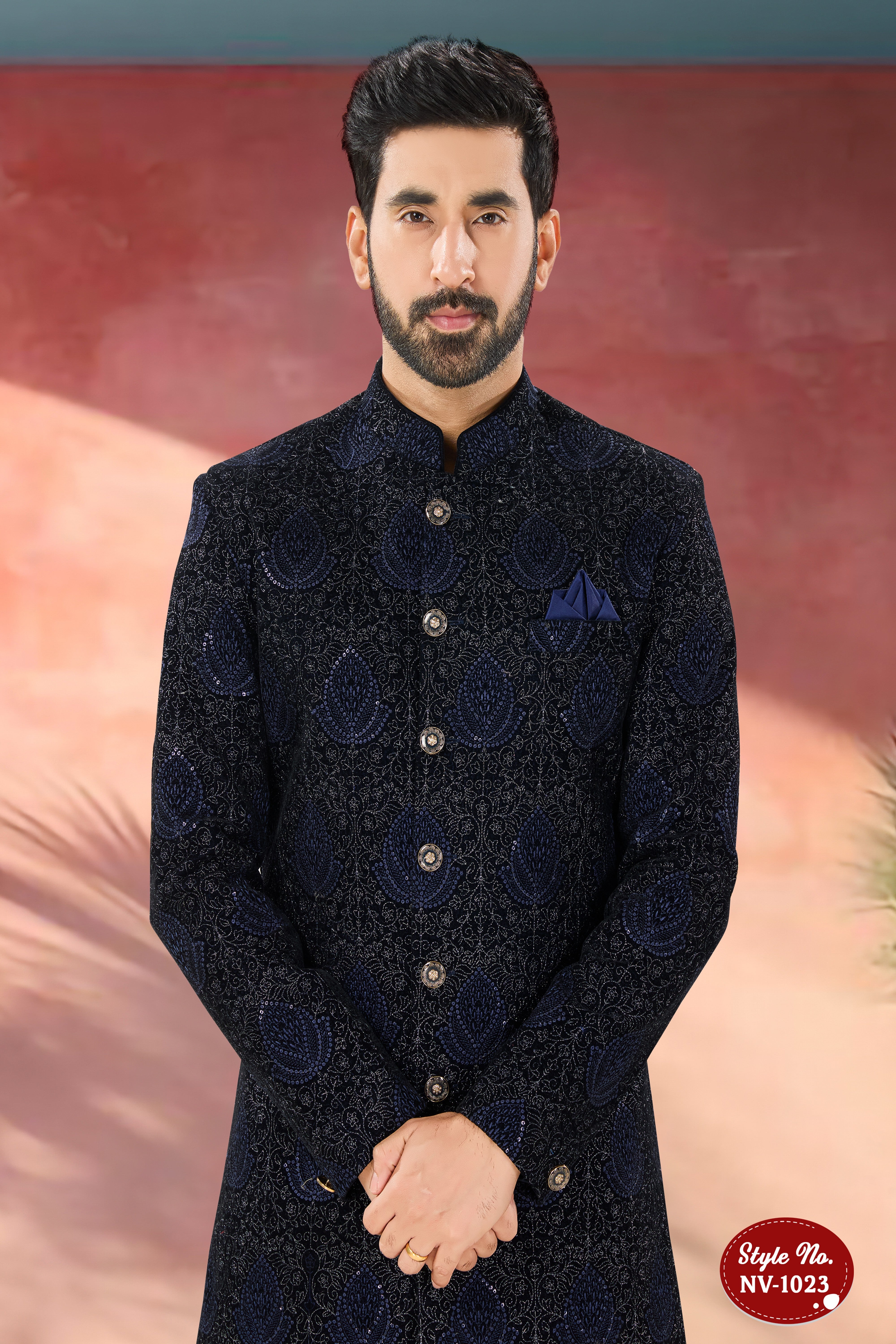 INDO-WESTERN SET IN BLUE TONE WITH HEAVY THREAD EMBROIDERY ALL-OVER
