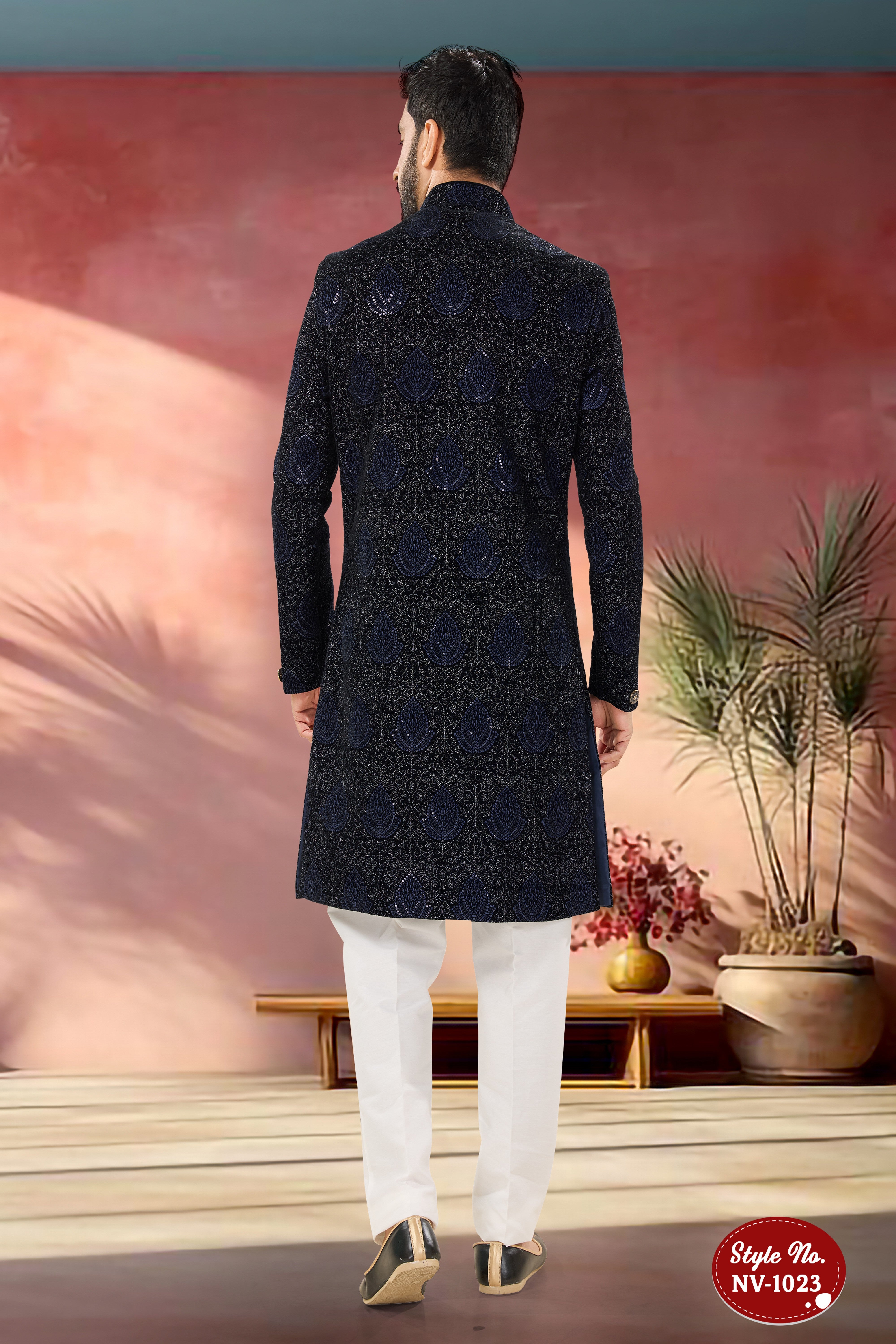 INDO-WESTERN SET IN BLUE TONE WITH HEAVY THREAD EMBROIDERY ALL-OVER