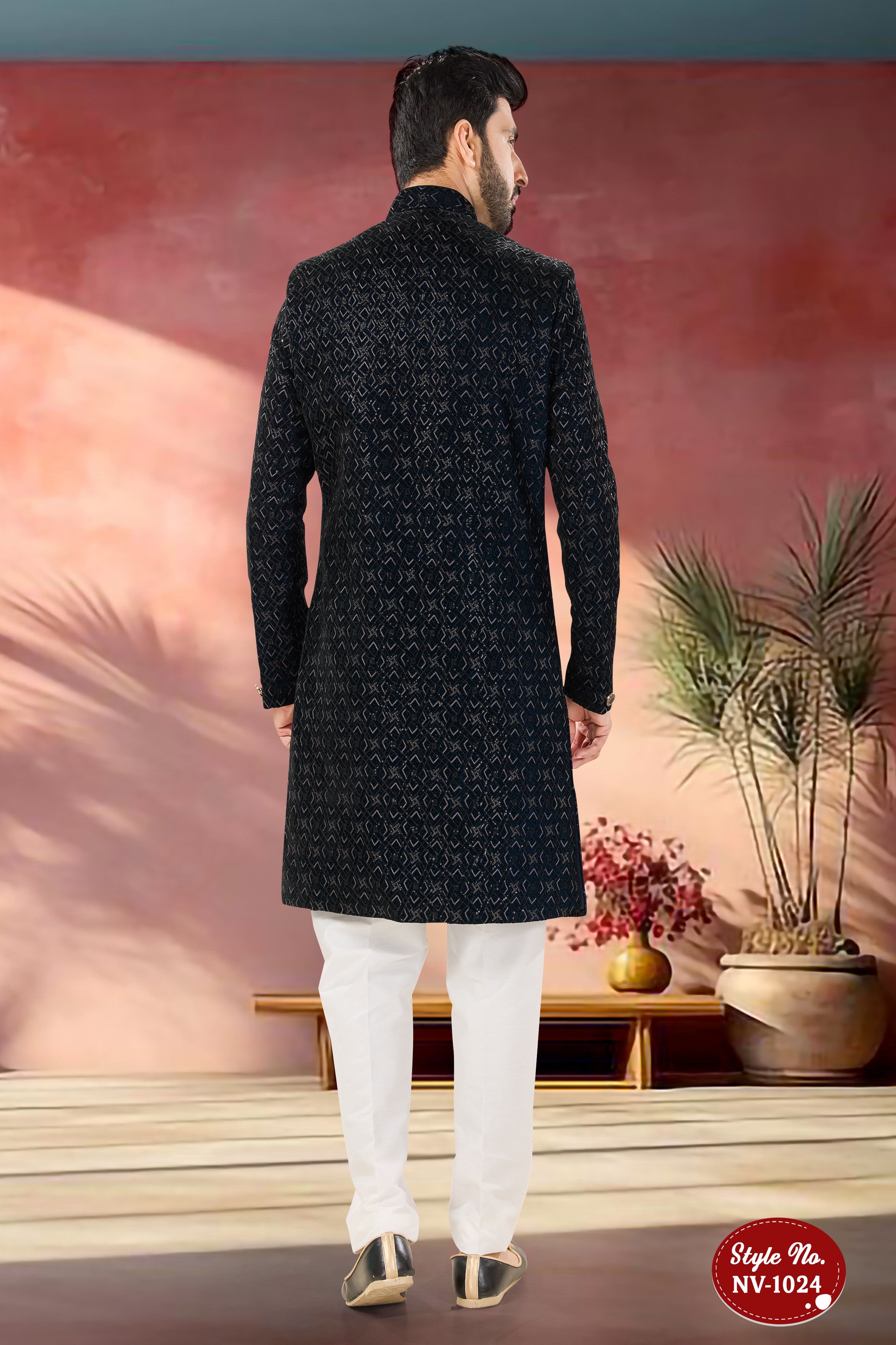 INDO-WESTERN SET IN BLUE HUE WITH THREAD EMBROIDERY ALL-OVER