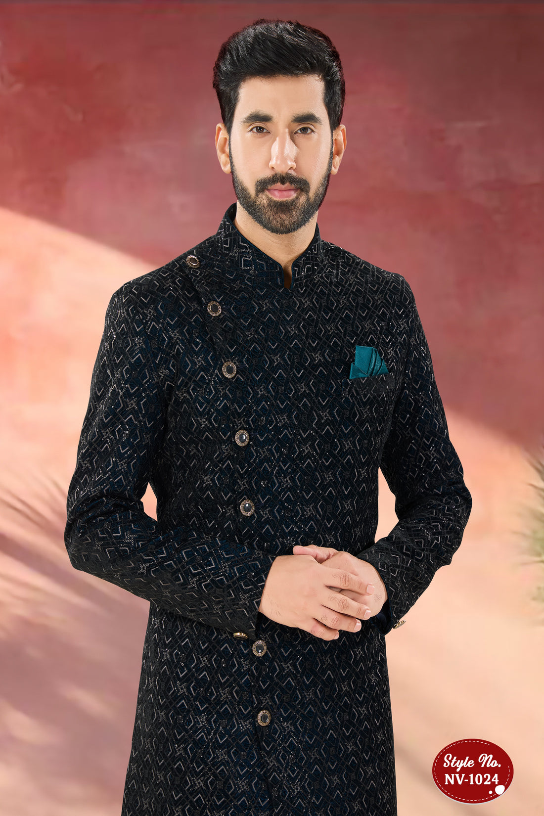 INDO-WESTERN SET IN BLUE HUE WITH THREAD EMBROIDERY ALL-OVER