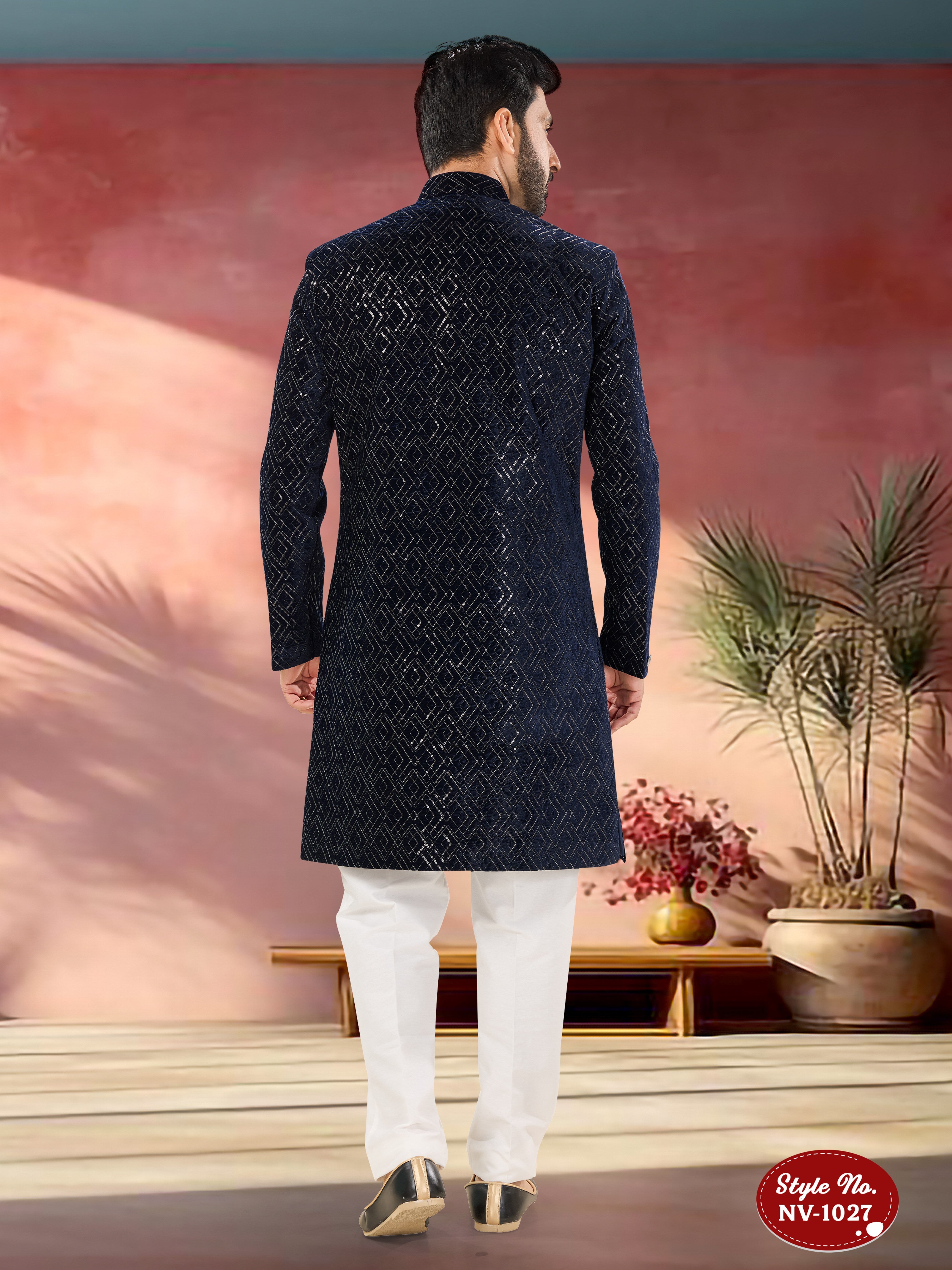 BLUE TONE INDO-WESTERN SET WITH THREAD EMBROIDERY ALL-OVER