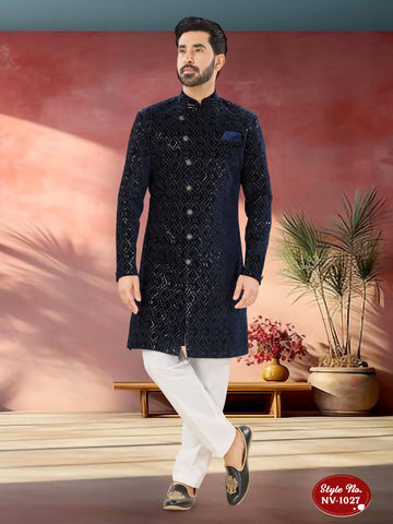 BLUE TONE INDO-WESTERN SET WITH THREAD EMBROIDERY ALL-OVER
