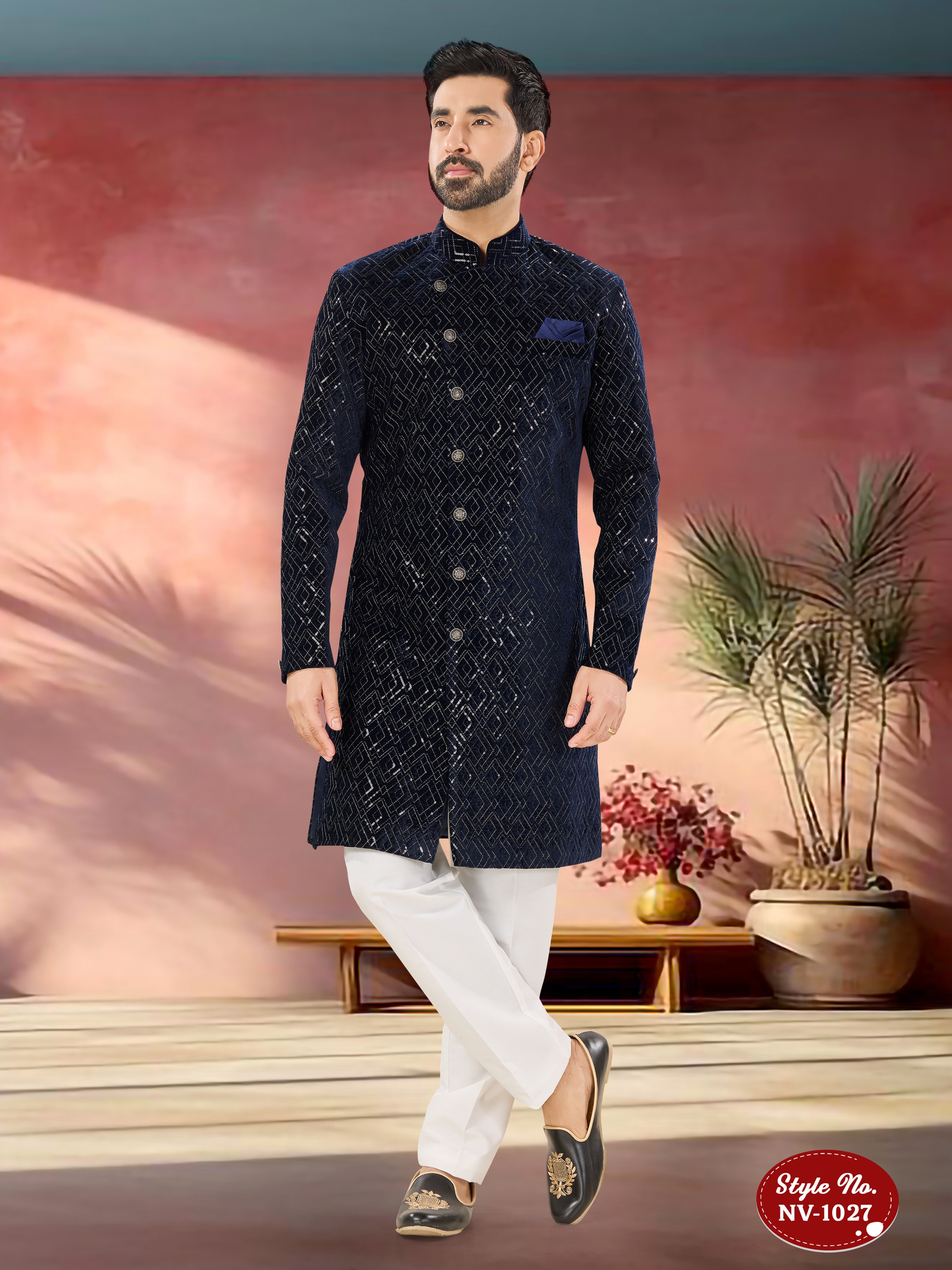 BLUE TONE INDO-WESTERN SET WITH THREAD EMBROIDERY ALL-OVER