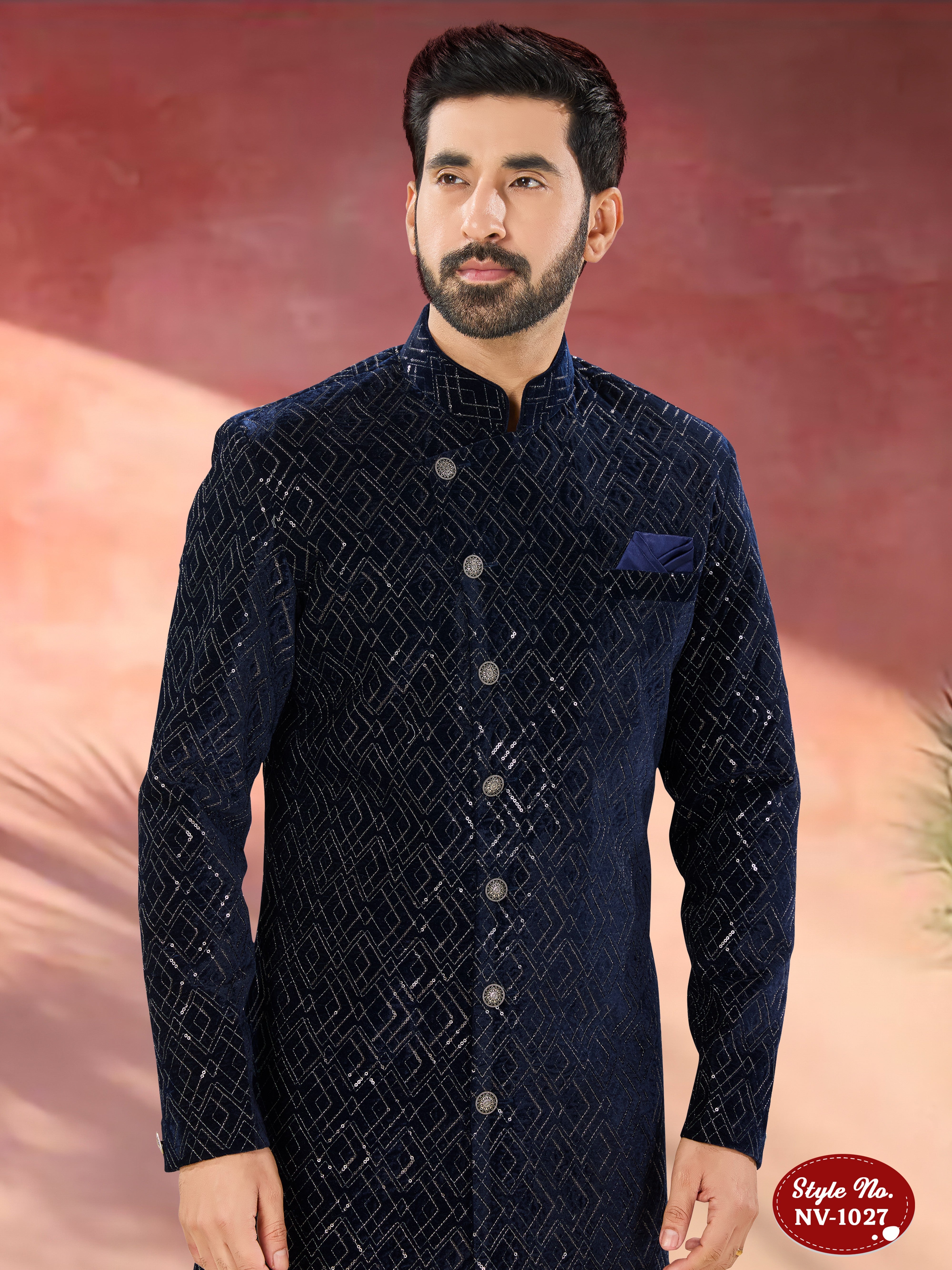 BLUE TONE INDO-WESTERN SET WITH THREAD EMBROIDERY ALL-OVER