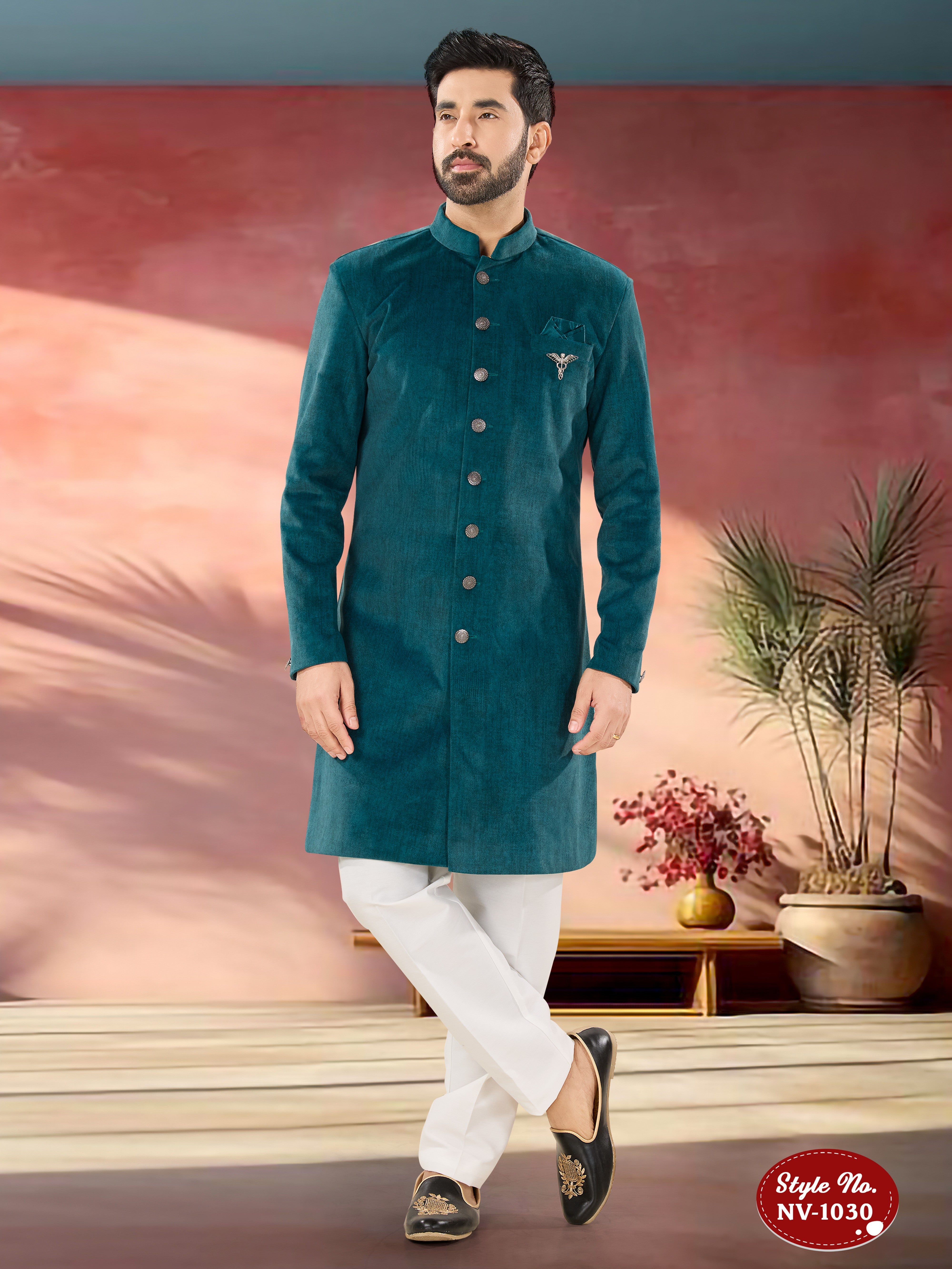 GREEN TONE INDO-WESTERN SET FOR EVERY CEREMONIES