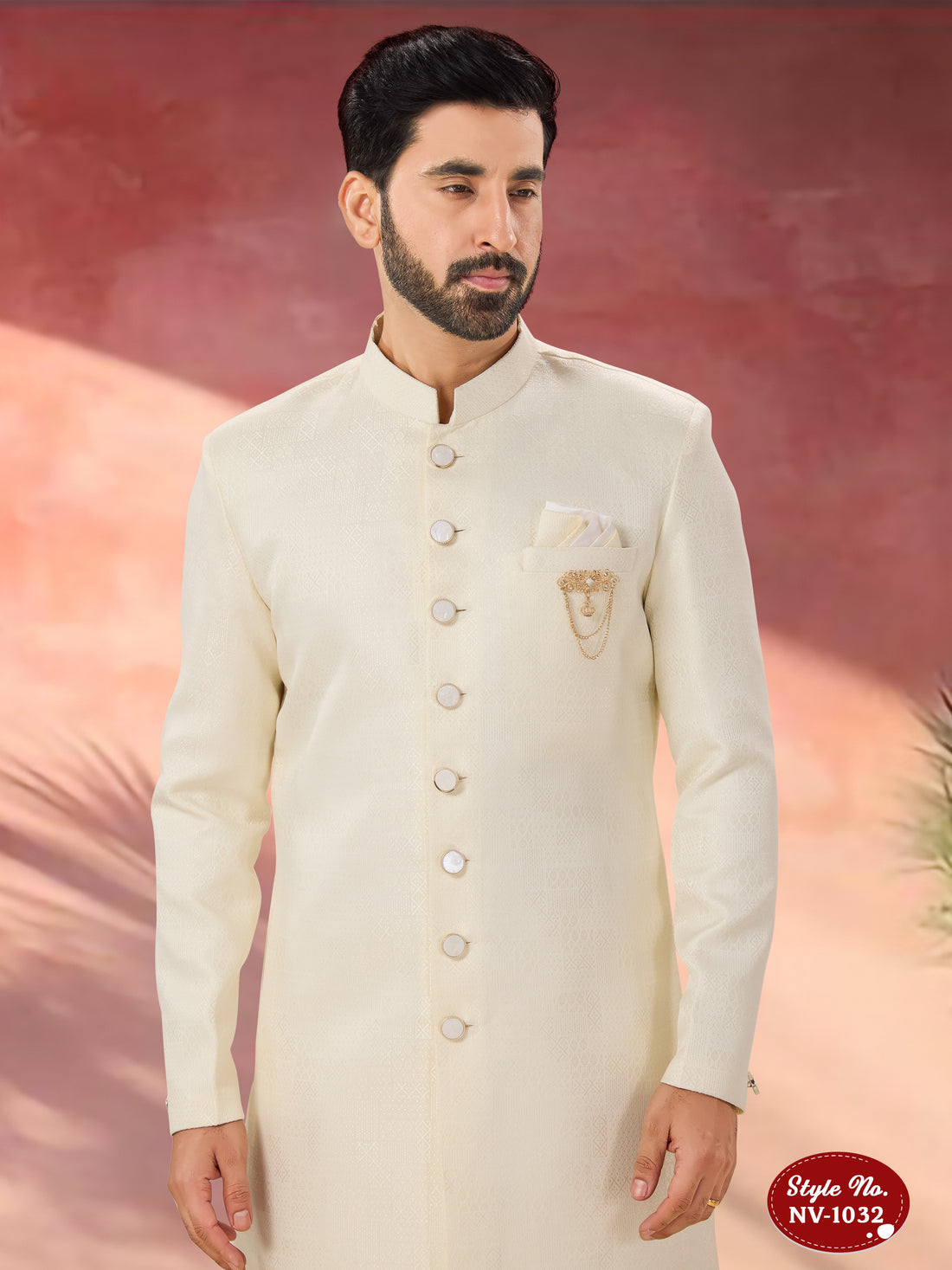 CREAM HUE INDO-WESTERN SET WITH SELF-DESIGN