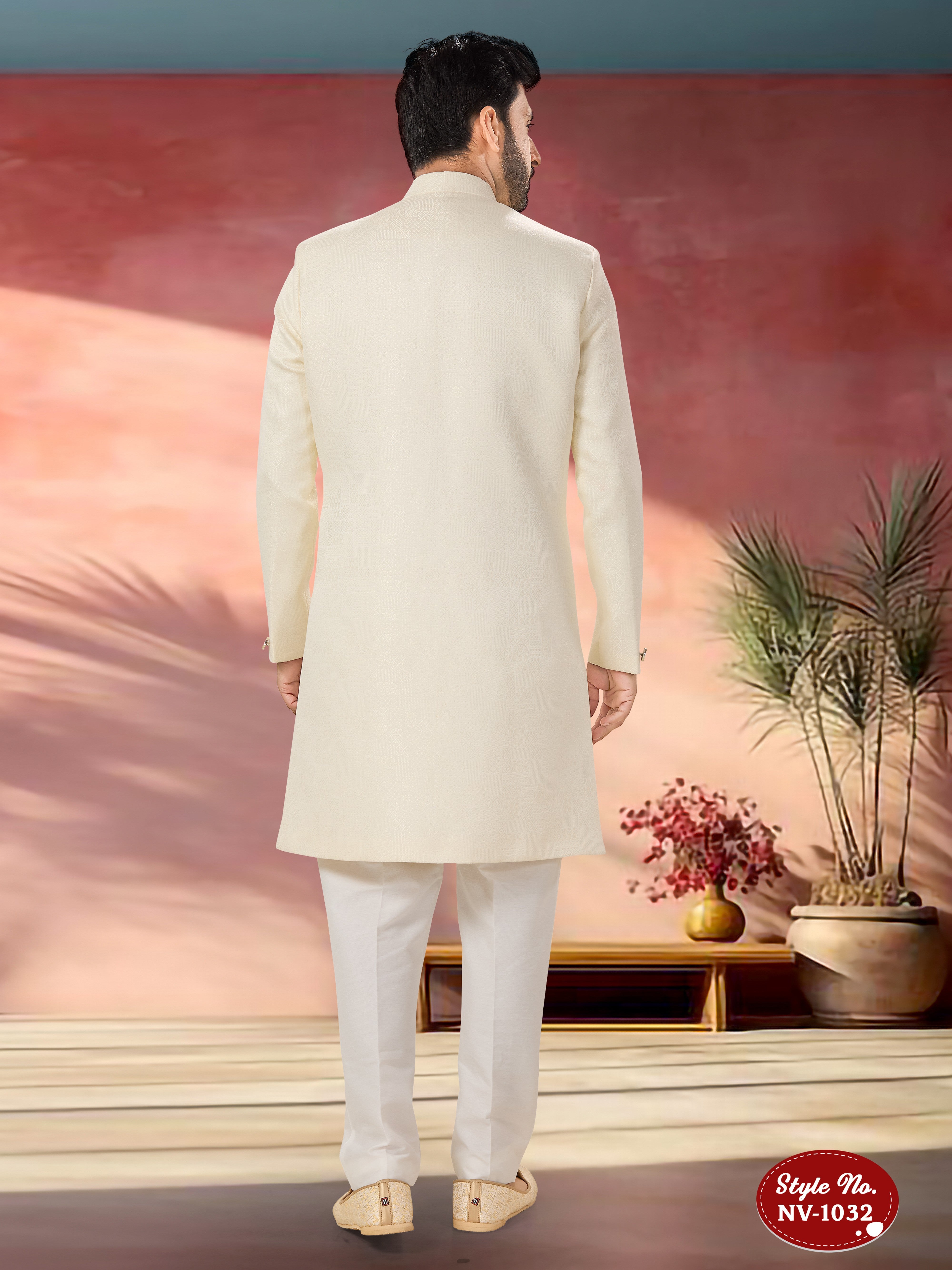 CREAM HUE INDO-WESTERN SET WITH SELF-DESIGN
