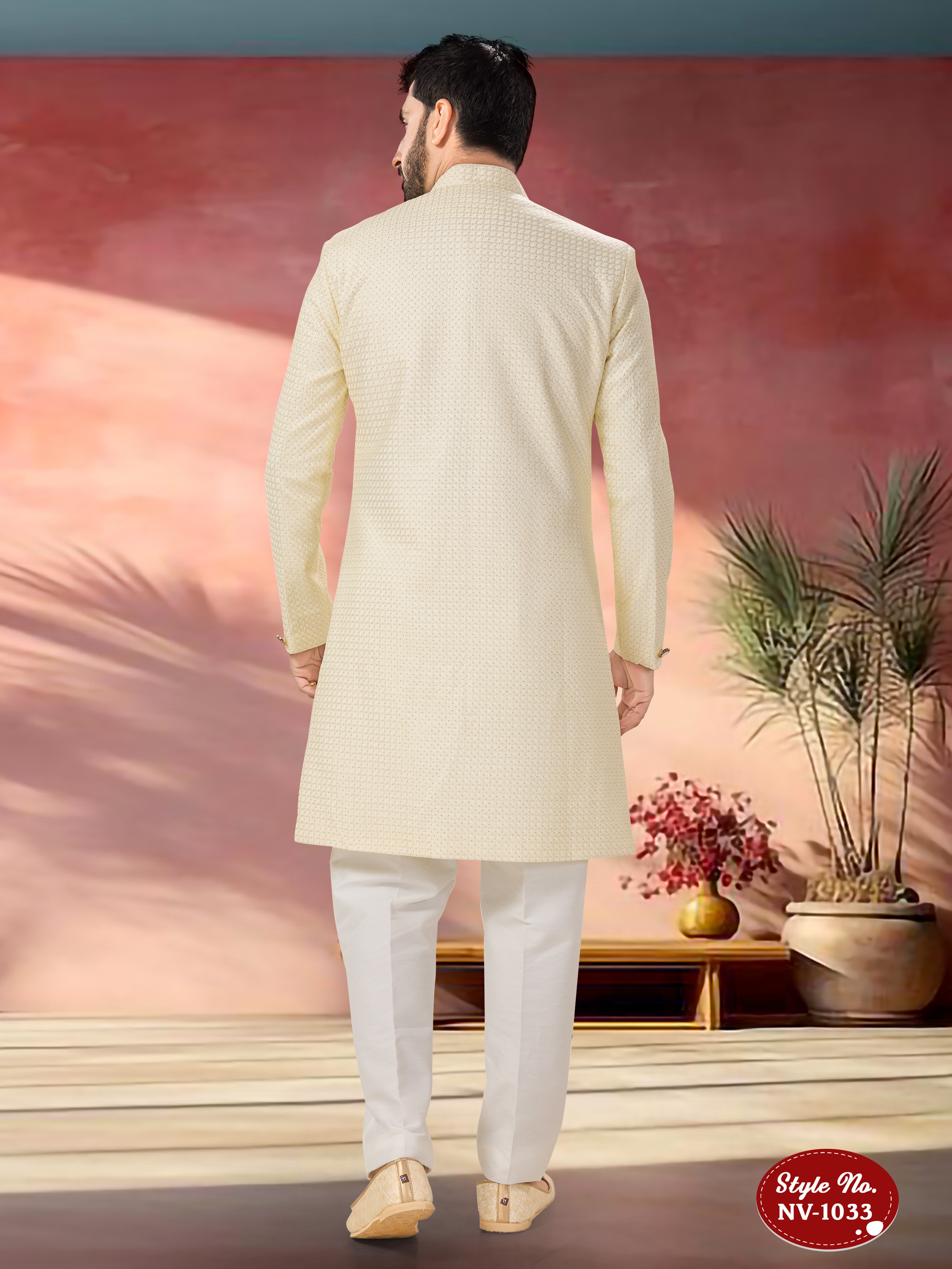 CREAM TONE INDO-WESTERN SET WITH THREAD EMBROIDERY ALL-OVER