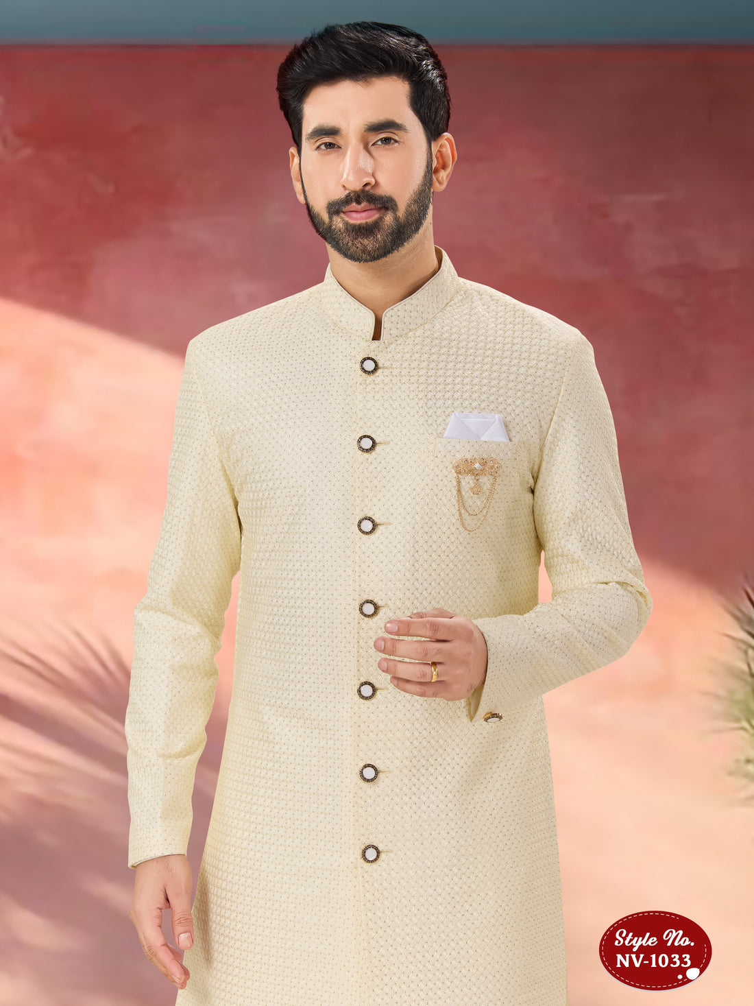 CREAM TONE INDO-WESTERN SET WITH THREAD EMBROIDERY ALL-OVER