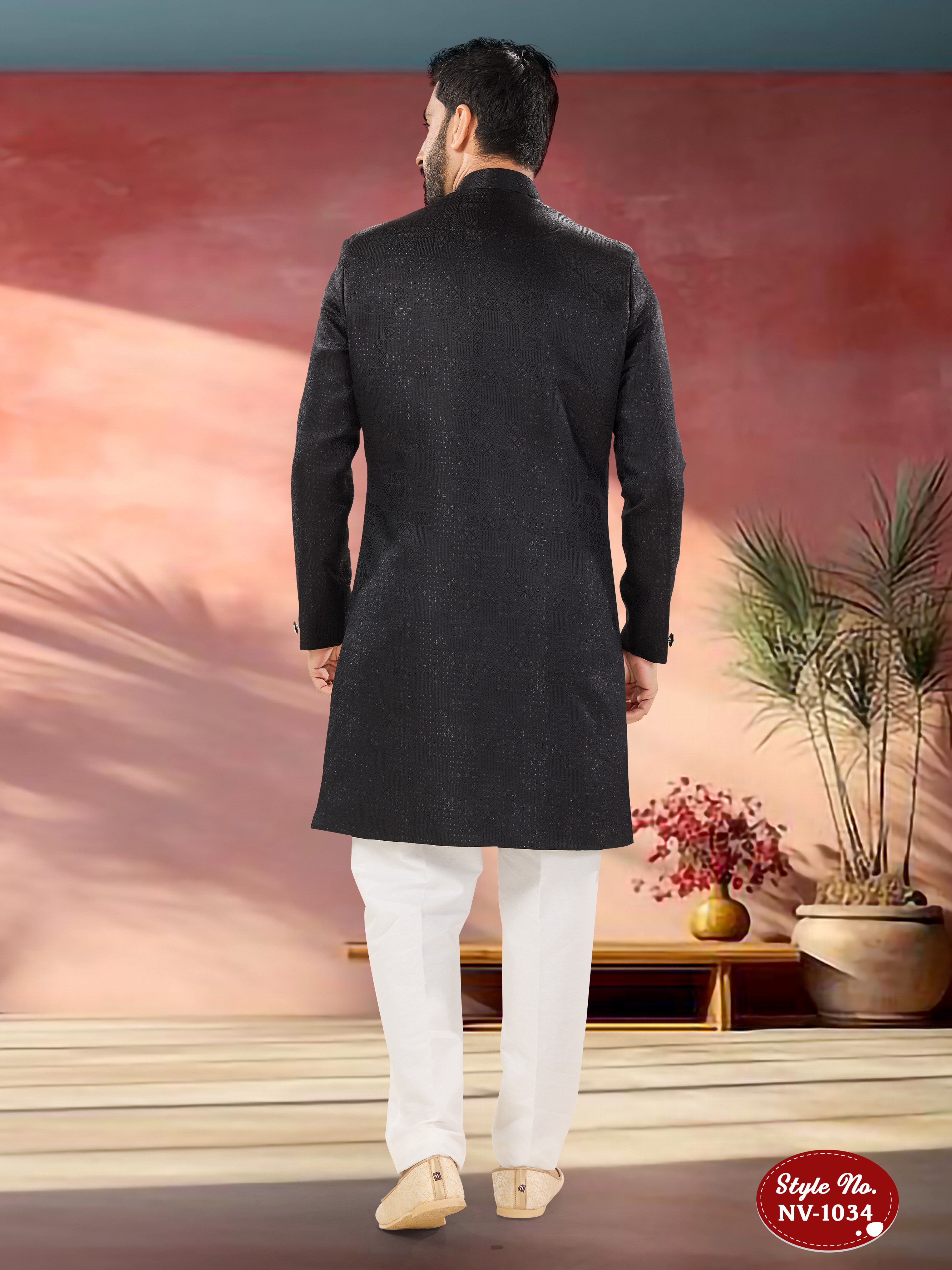 BLACK INDO-WESTERN SET WITH SELF-DESIGN