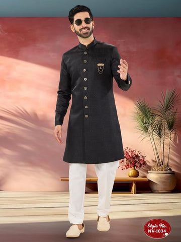 BLACK INDO-WESTERN SET WITH SELF-DESIGN