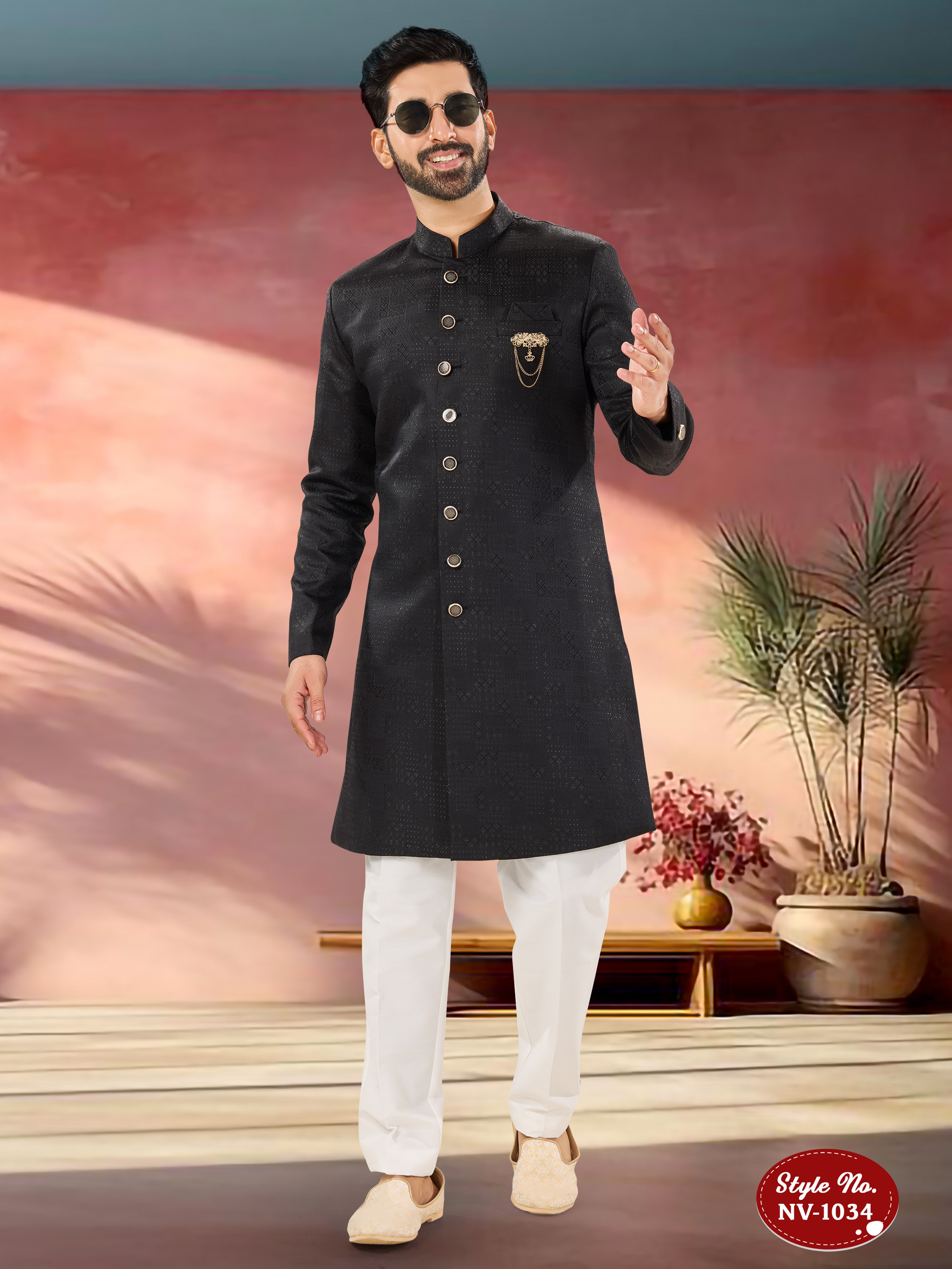 BLACK INDO-WESTERN SET WITH SELF-DESIGN