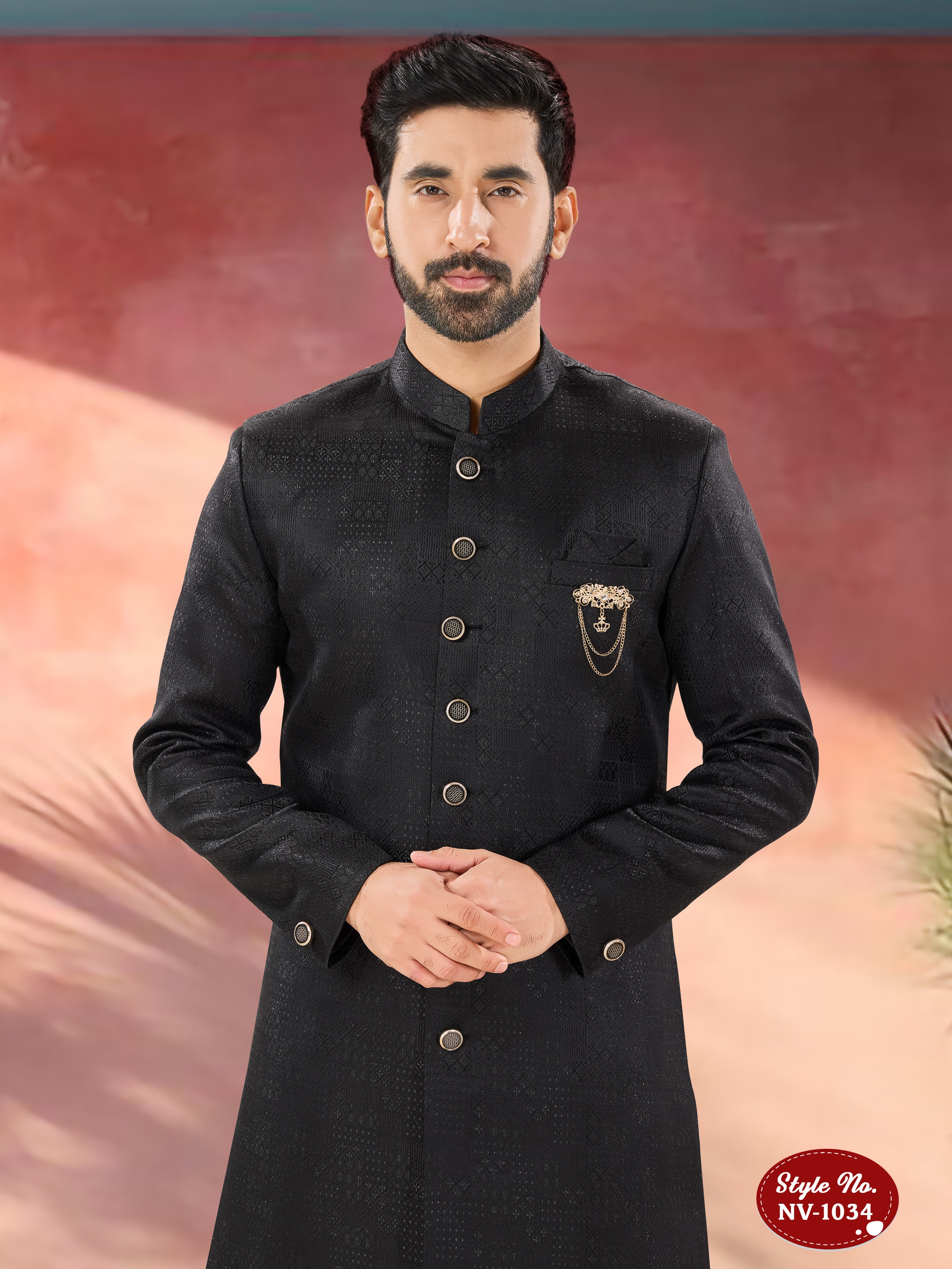 BLACK INDO-WESTERN SET WITH SELF-DESIGN
