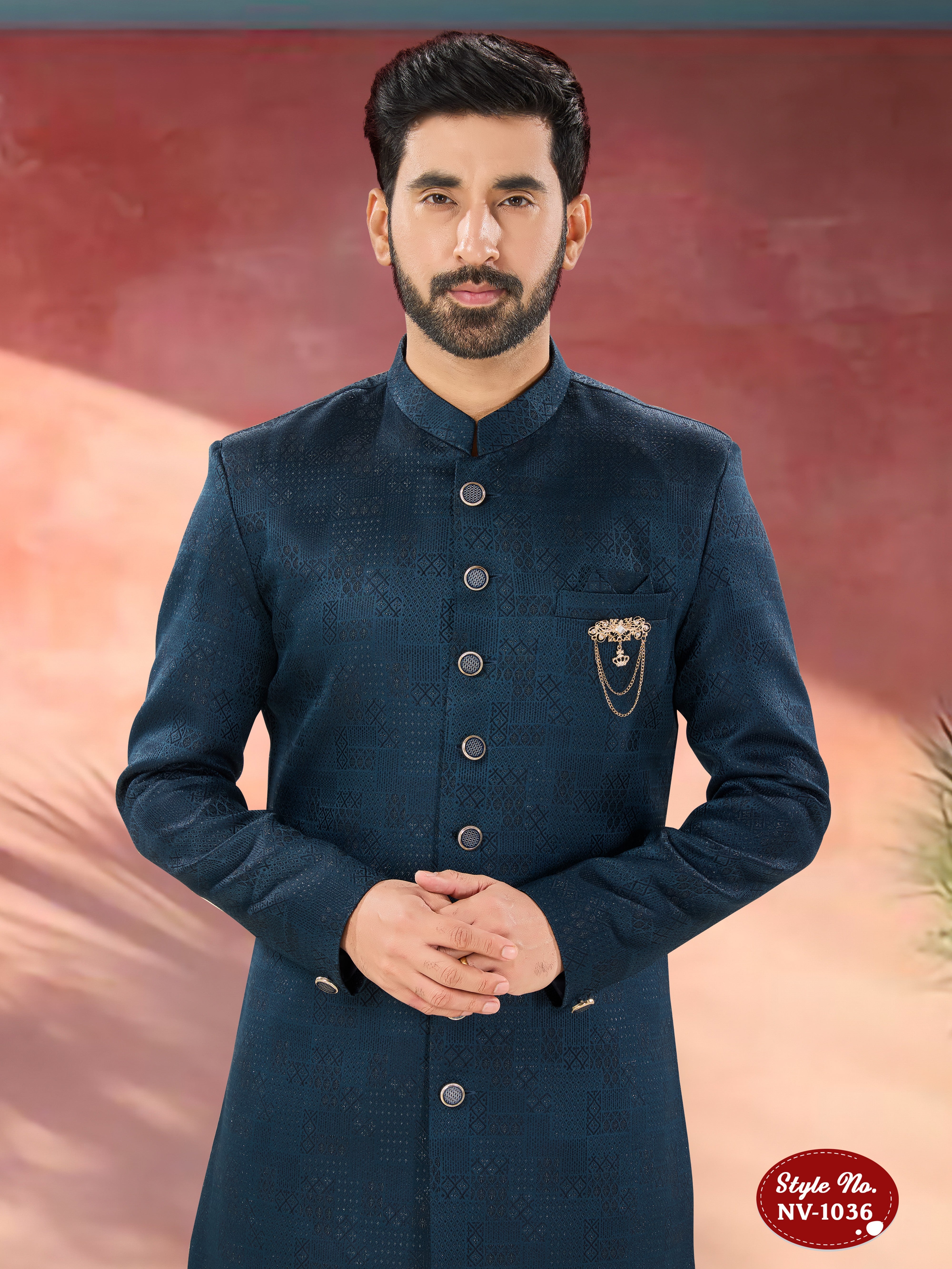 BLUE HUE INDO-WESTERN SET WITH SELF-DESIGN