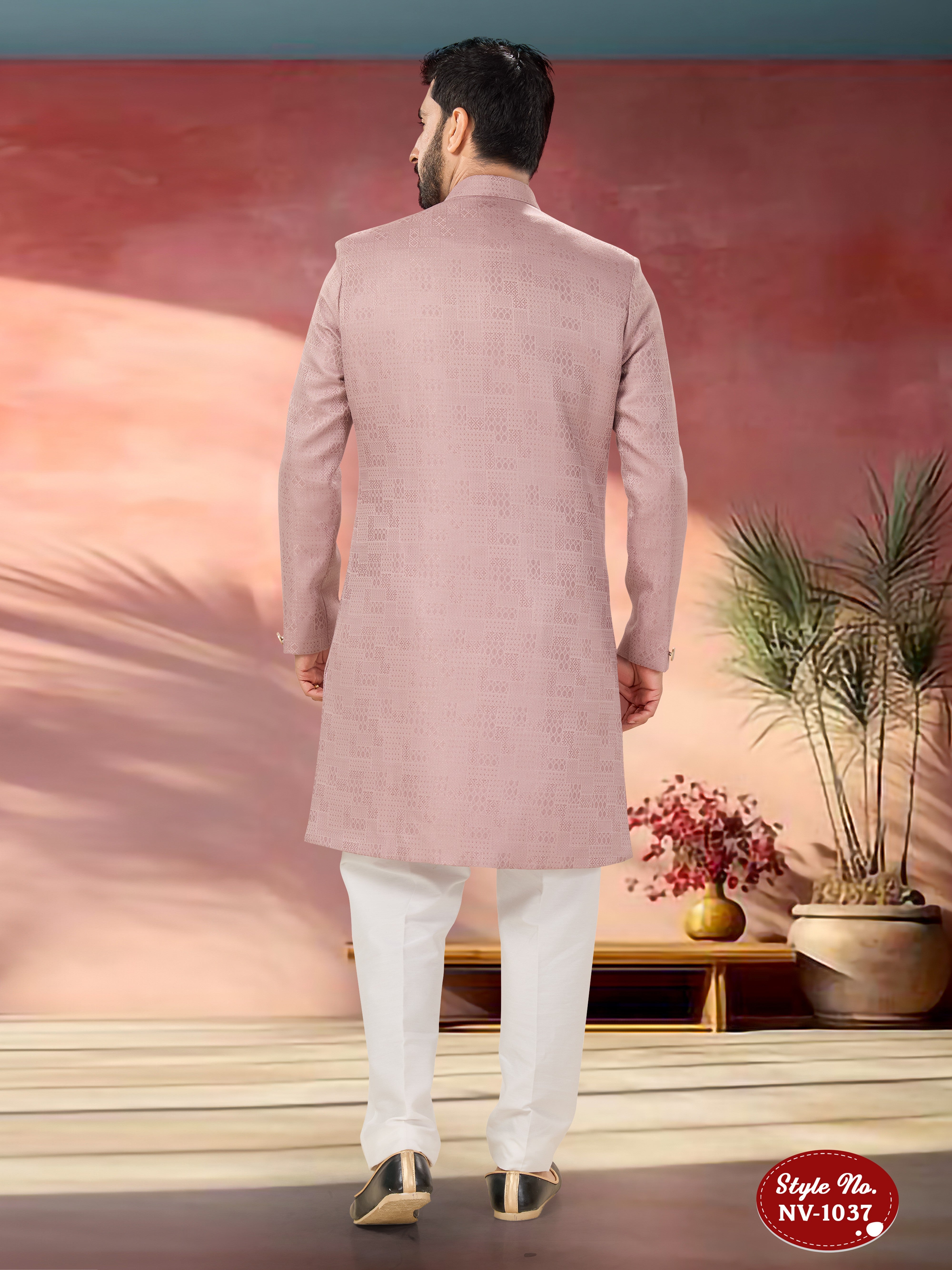 UNIQUE STYLE INDO-WESTERN SET WITH SELF-DESIGN IN PINK TONE